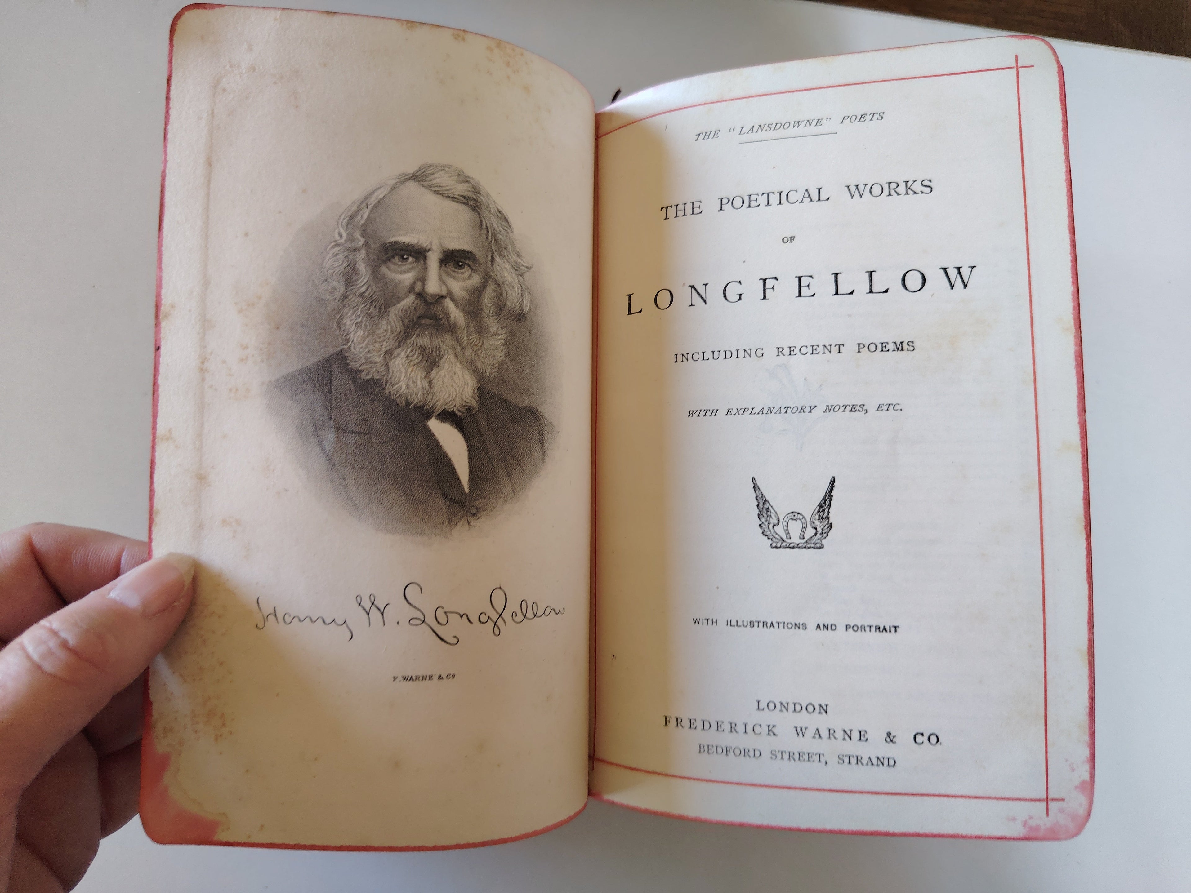 The 'Lansdowne' Poets The Poetical Works of Longfellow with Illustrations and Portrait Red Leather Frederick Warne & Co Undated c1900