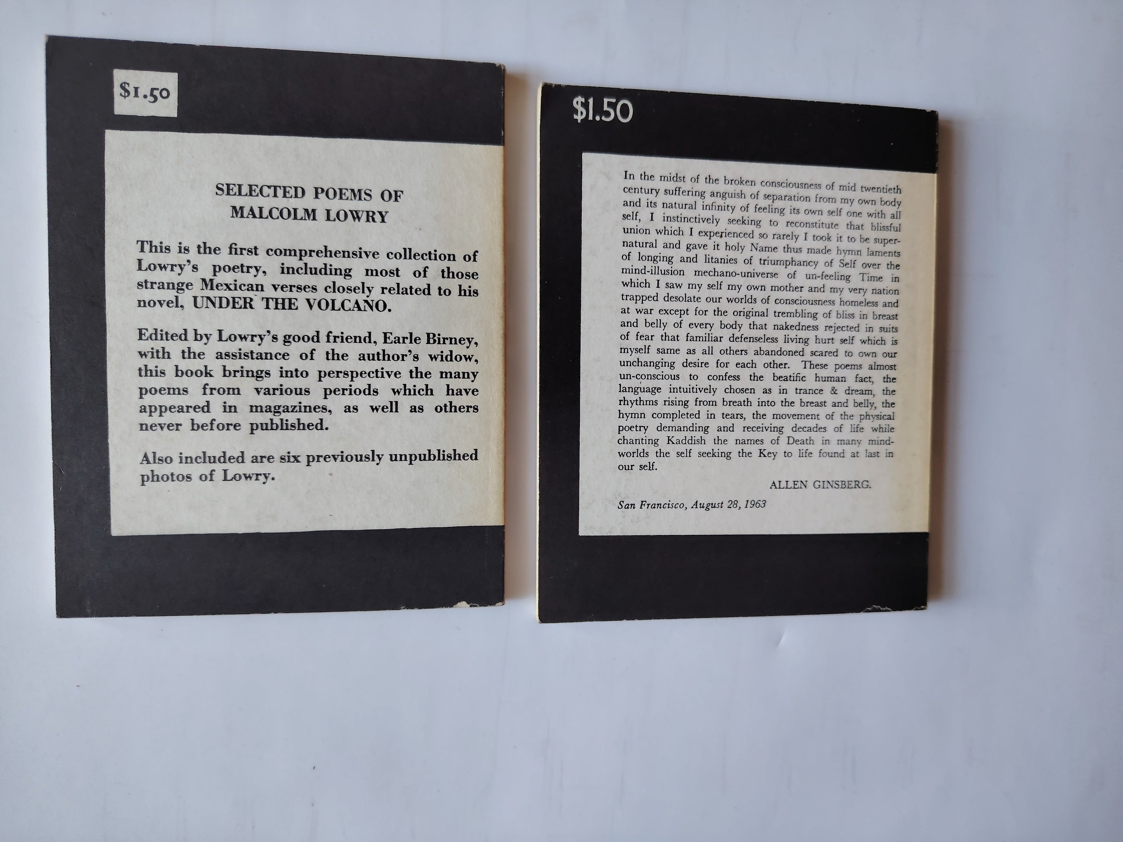 The Pocket Poets Series Two Books Selected Poems of Malcolm Lowry and Kaddish and other poems 1958-1960 Allen Ginsberg City Lights Books