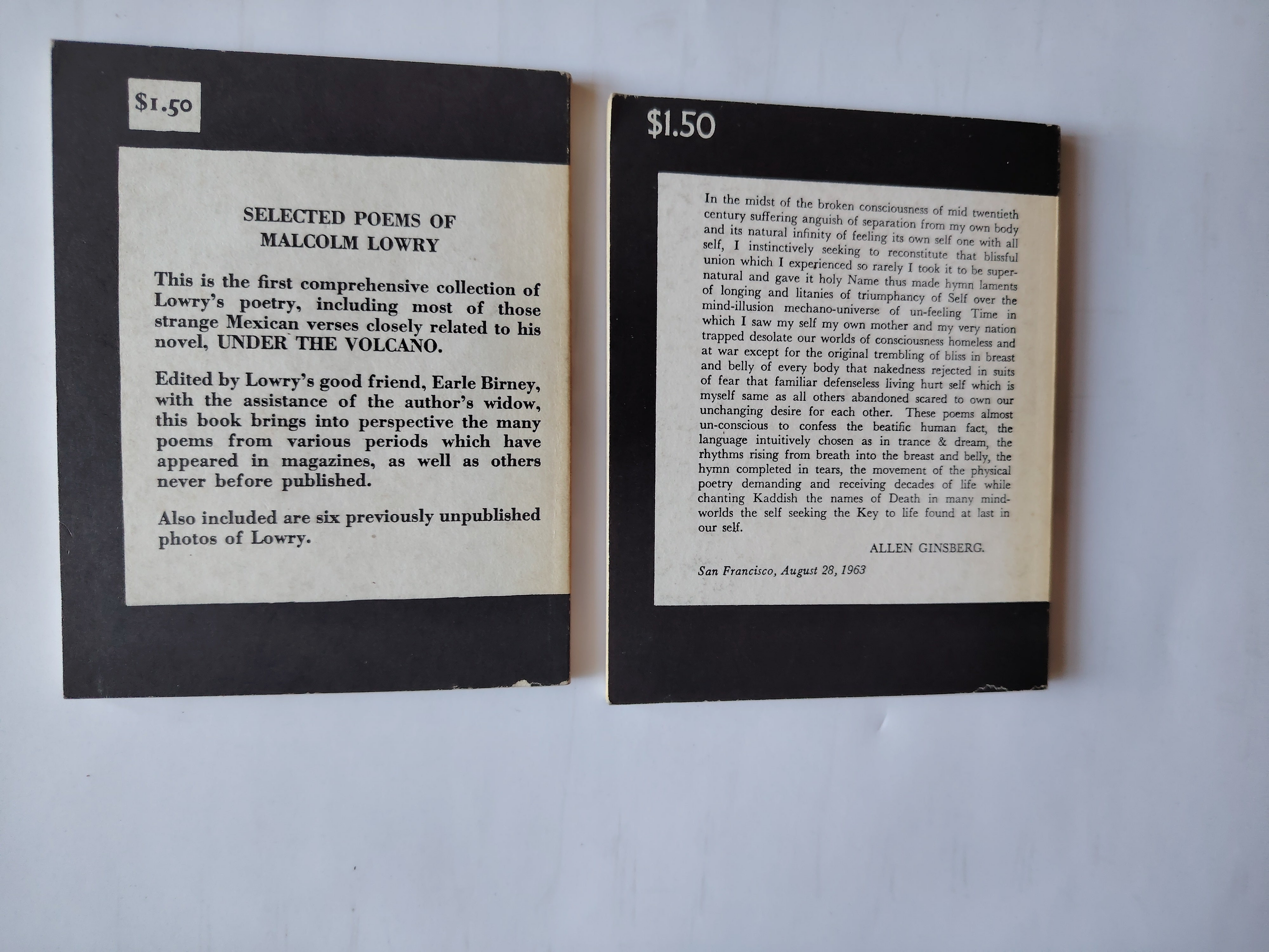The Pocket Poets Series Two Books Selected Poems of Malcolm Lowry and Kaddish and other poems 1958-1960 Allen Ginsberg City Lights Books