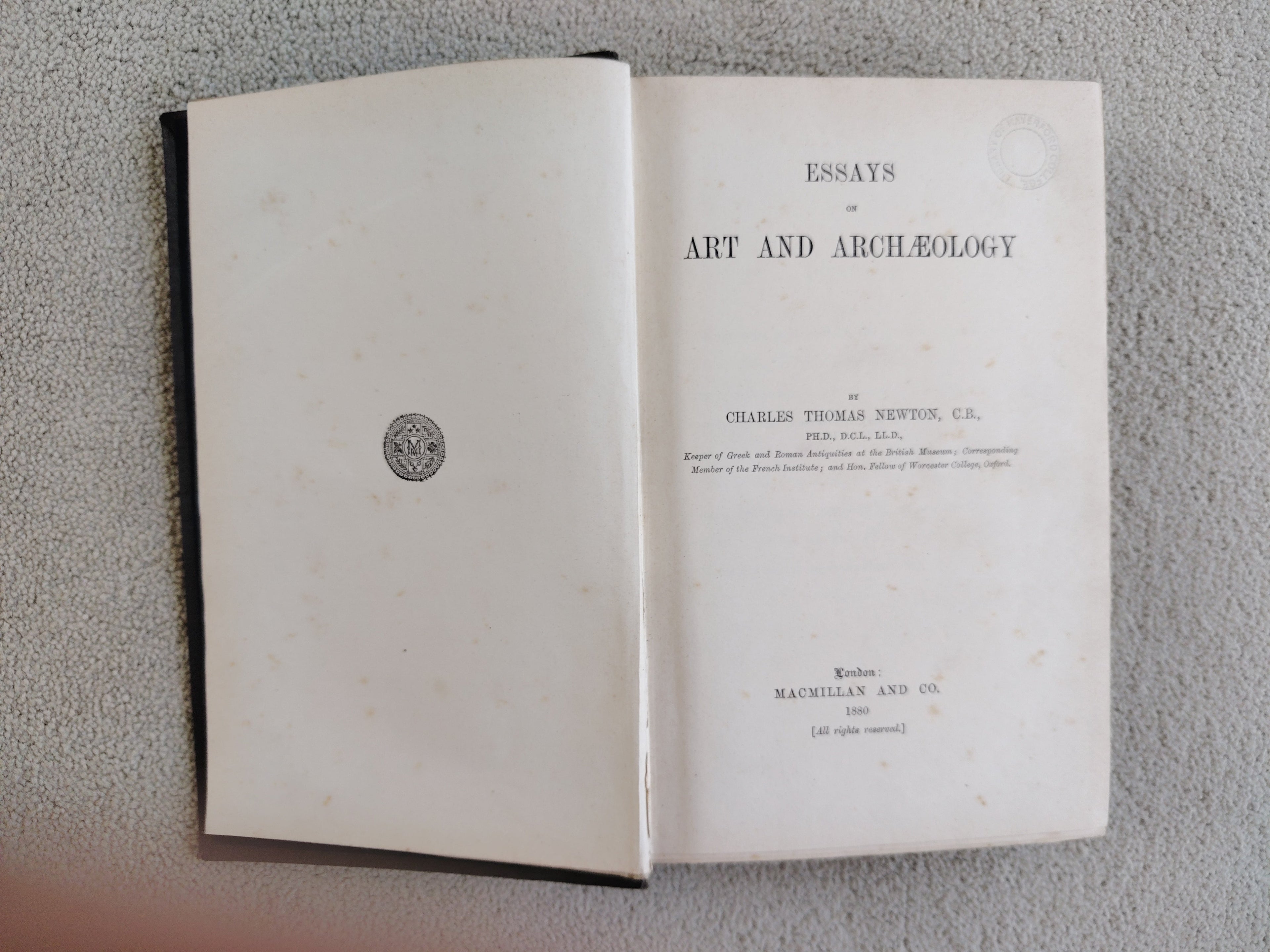 Essays on Art and Archaeology by Charles Thomas Newton Macmillan and Co 1880