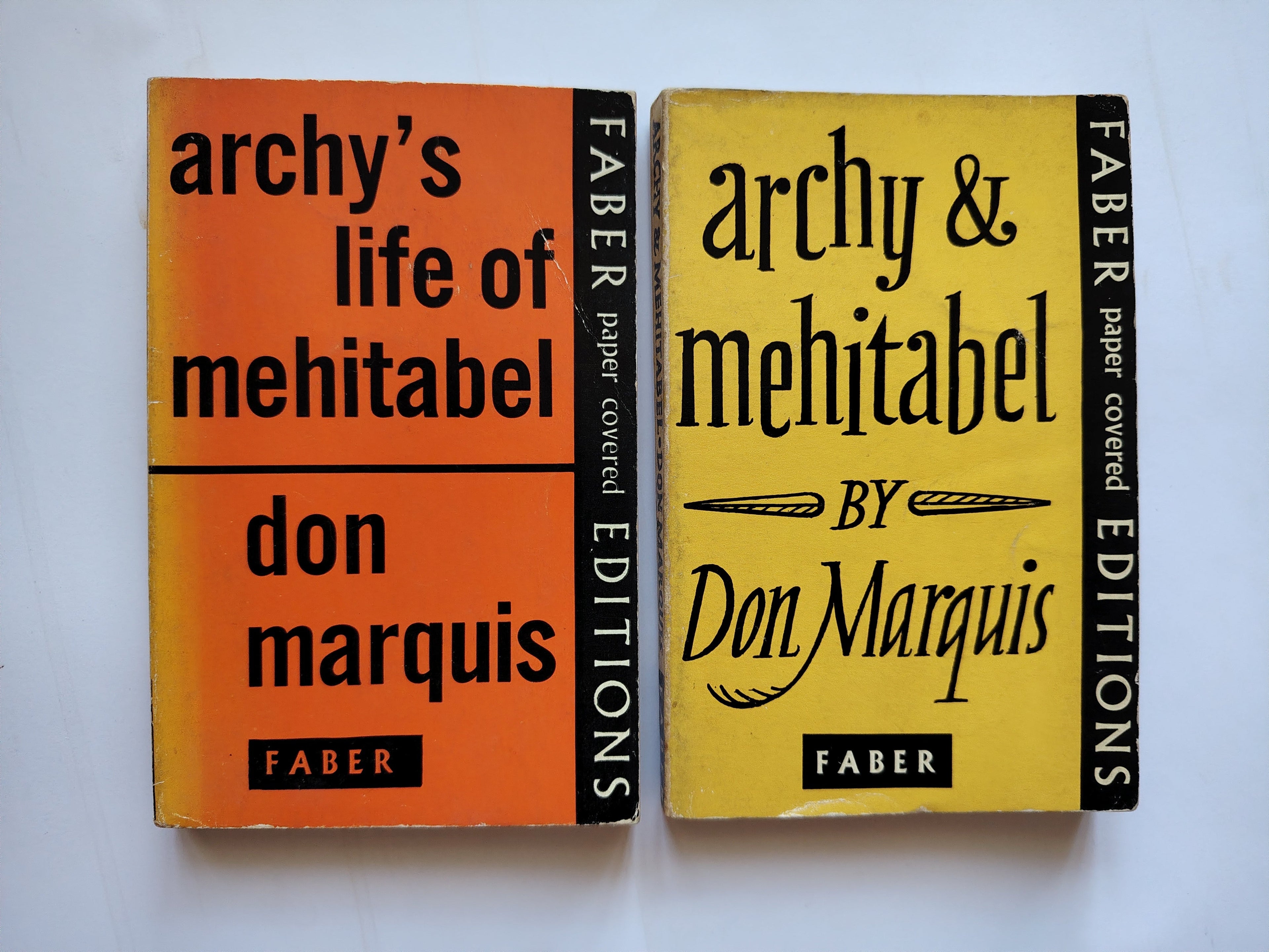 Two Don Marquis Paperback Books Archy's Life of Mehitabel and Archy & Mehitabel Faber and Faber 1960 and 1961