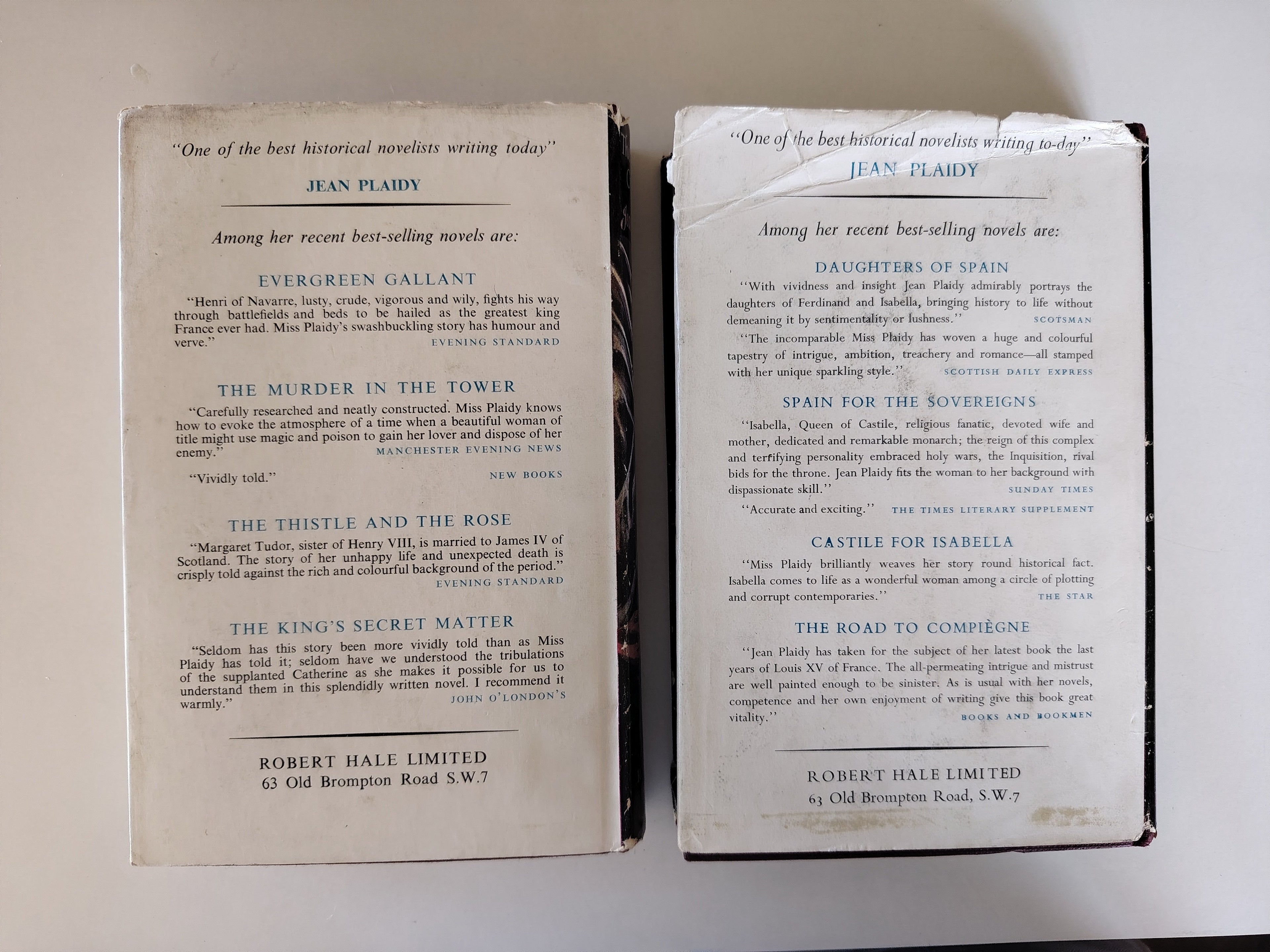 Two First Edition Jean Plaidy Hardback Books with Dustjackets 1961 and 1965 Published by Robert Hale Limited