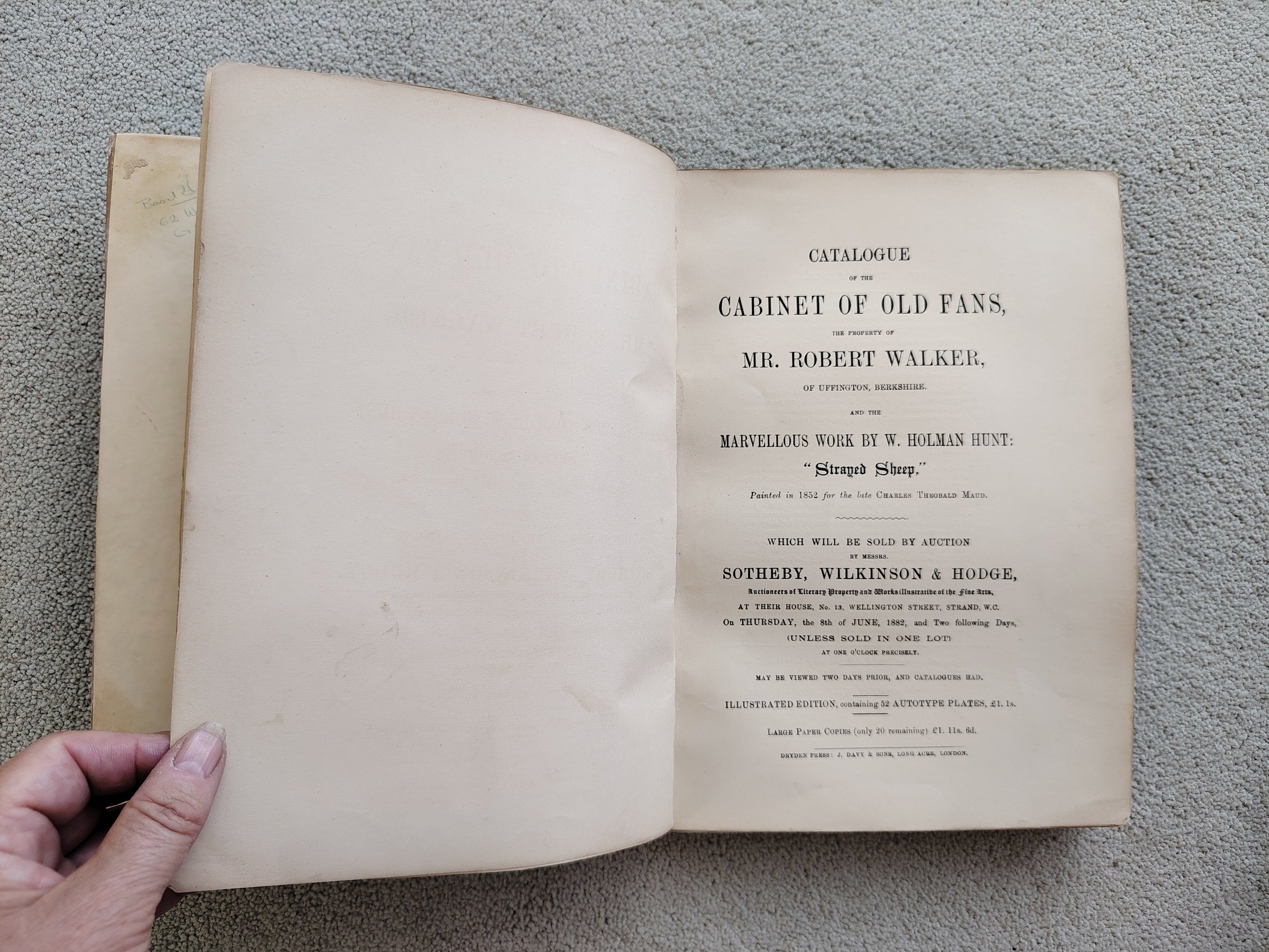 Illustrated Catalogue of Mr Robert Walker's Cabinet of Old Fans Sold by Sotheby Wilkinson & Hodge 1882