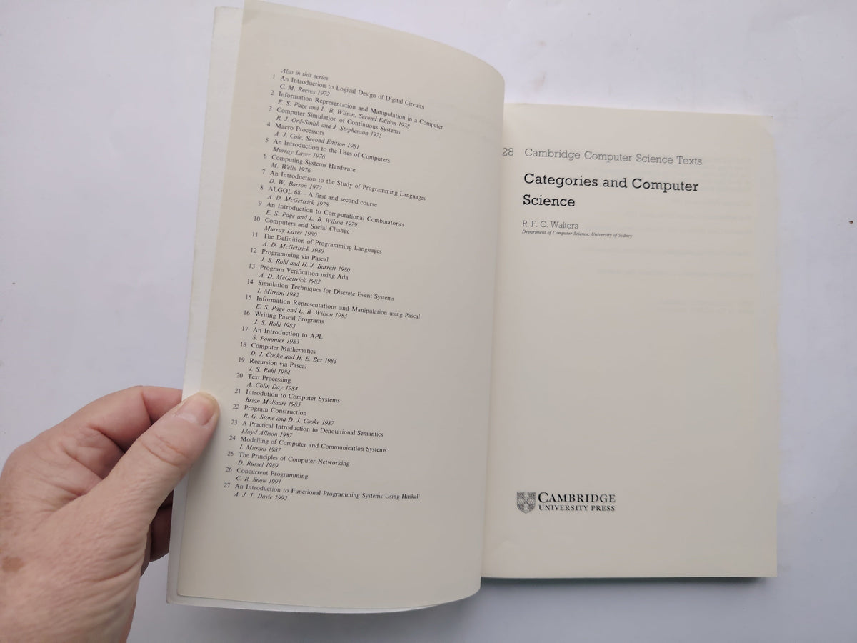 Categories and Computer Science by R F C Walters Cambridge Computer Science Texts First Edition 1991