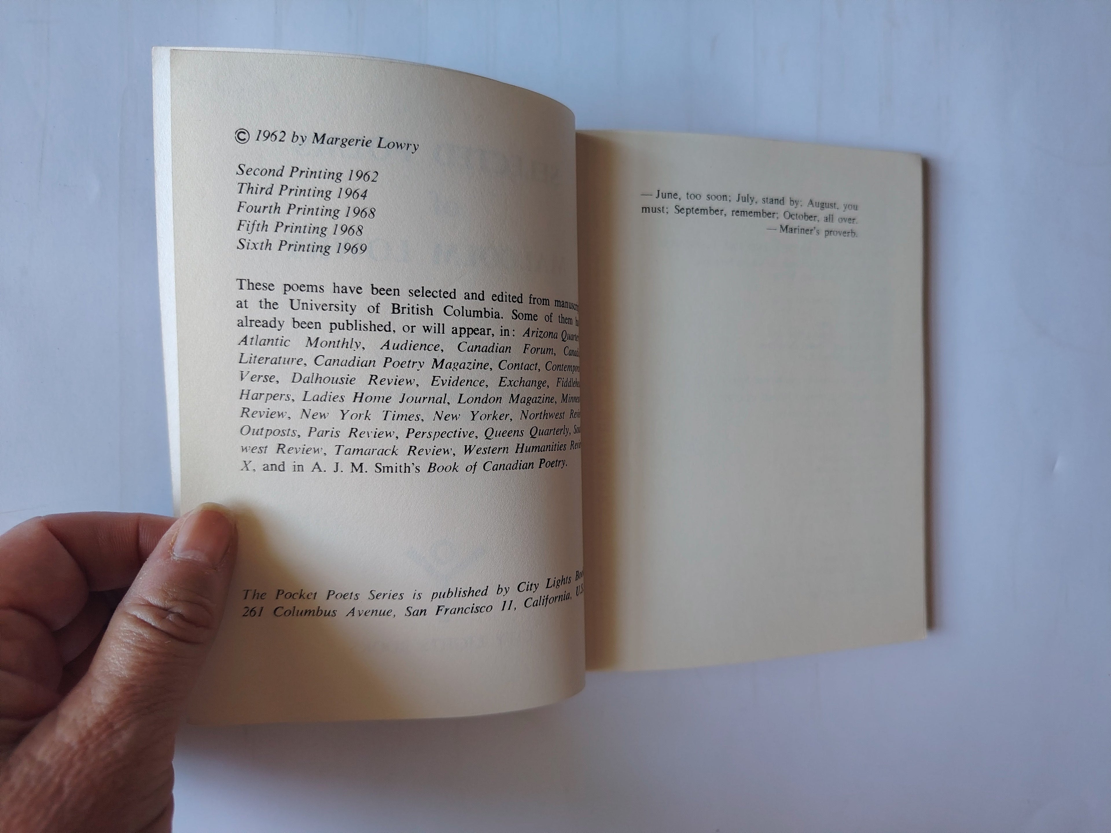 The Pocket Poets Series Two Books Selected Poems of Malcolm Lowry and Kaddish and other poems 1958-1960 Allen Ginsberg City Lights Books