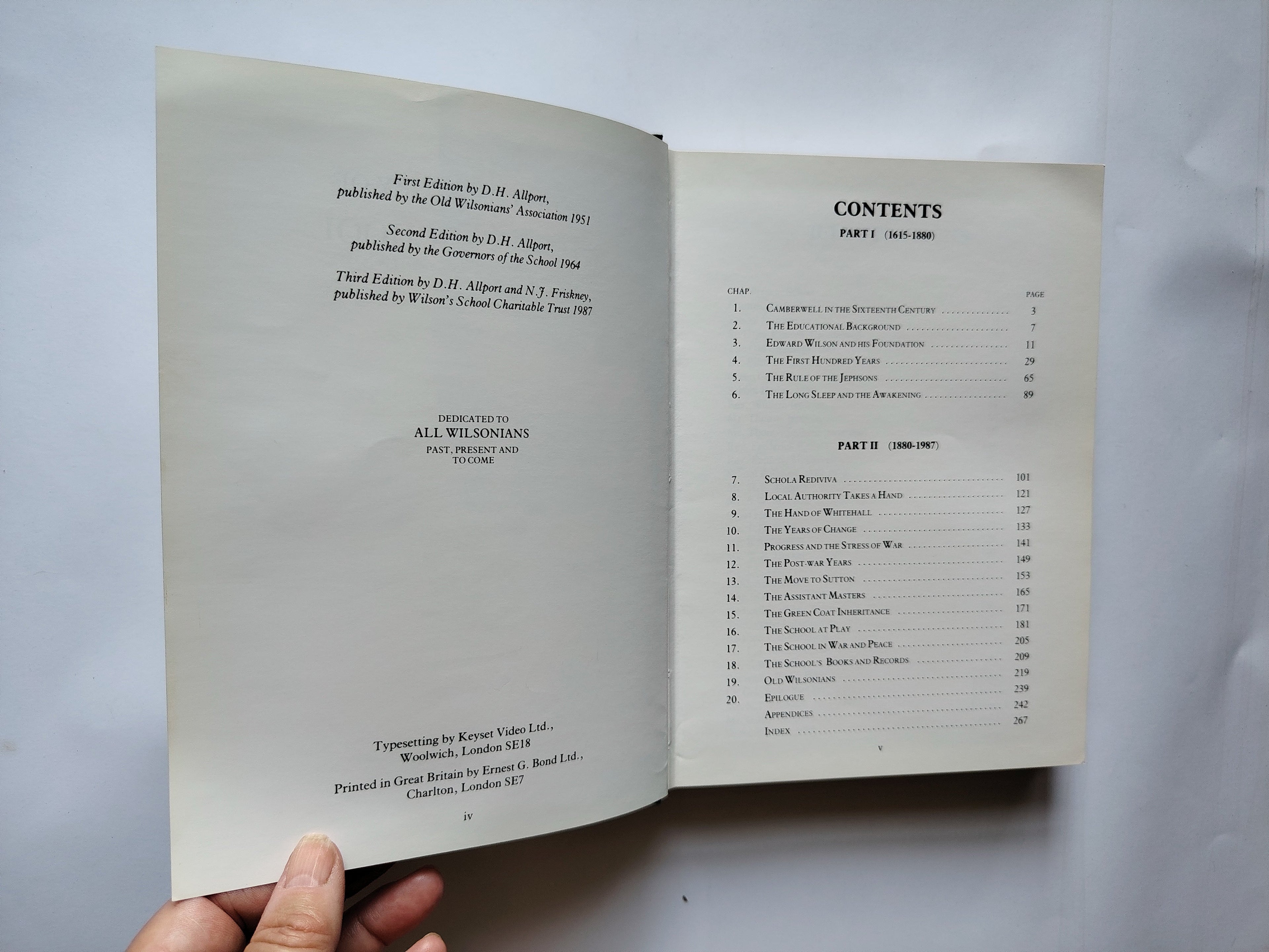 A Short History of Wilson's School Third Edition by D H Allport and N J Friskney 1987