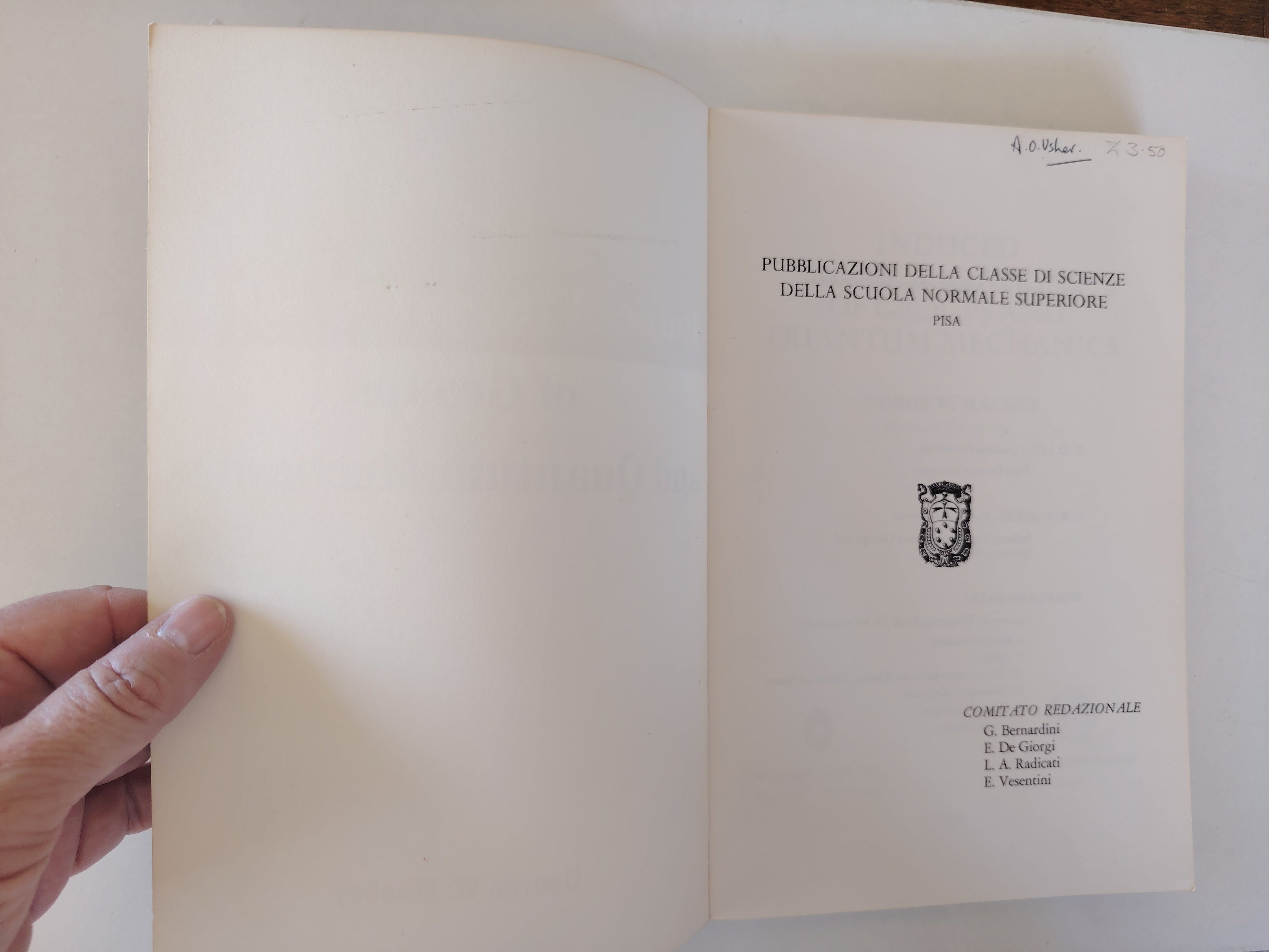 Induced Representations of Groups and Quantum Mechanics by George W Mackey 1968 Paperback