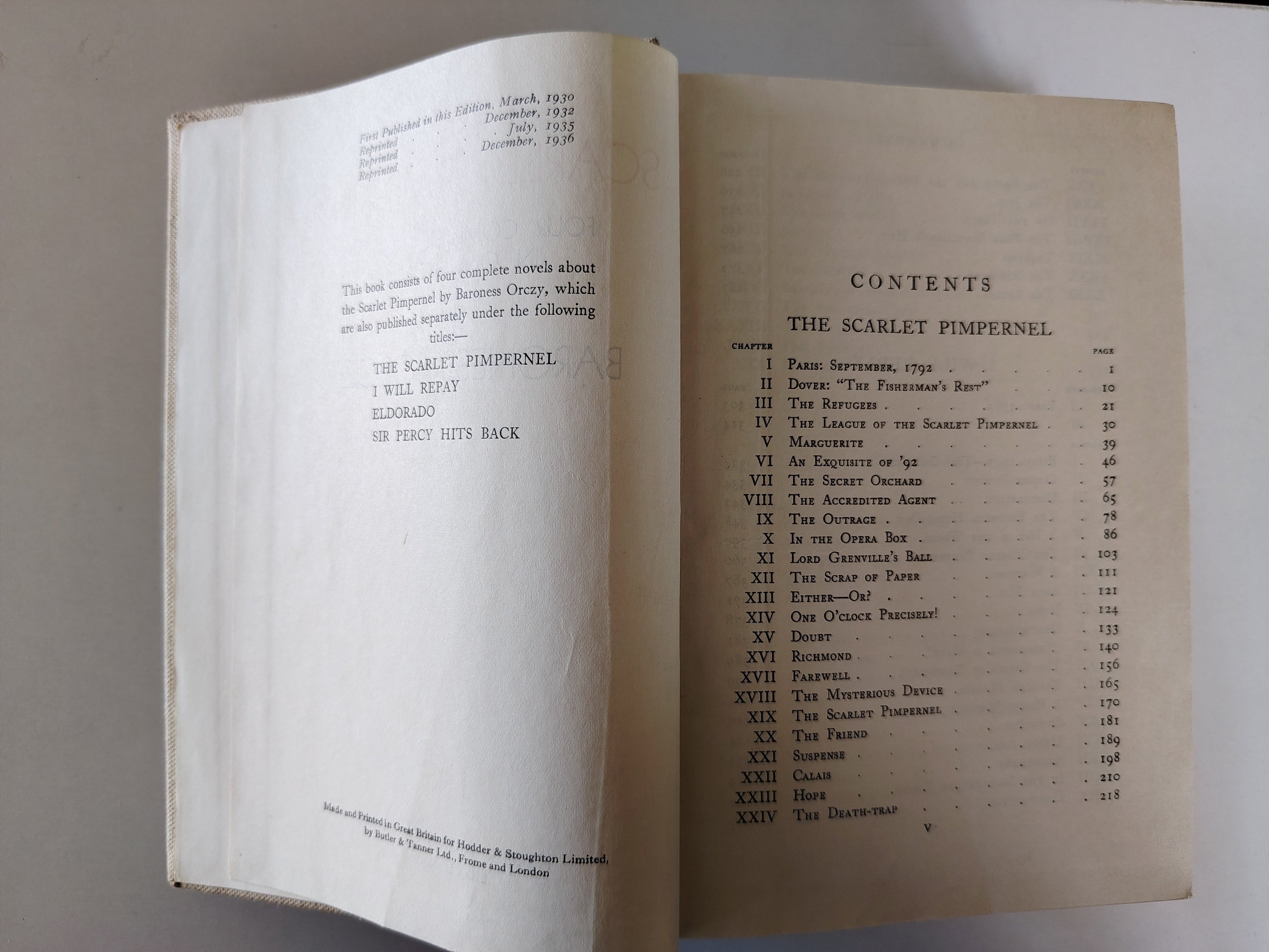 The Scarlet Pimpernel Four Complete Novels in One Volume by Baroness Orczy 1936 Hodder and Stoughton