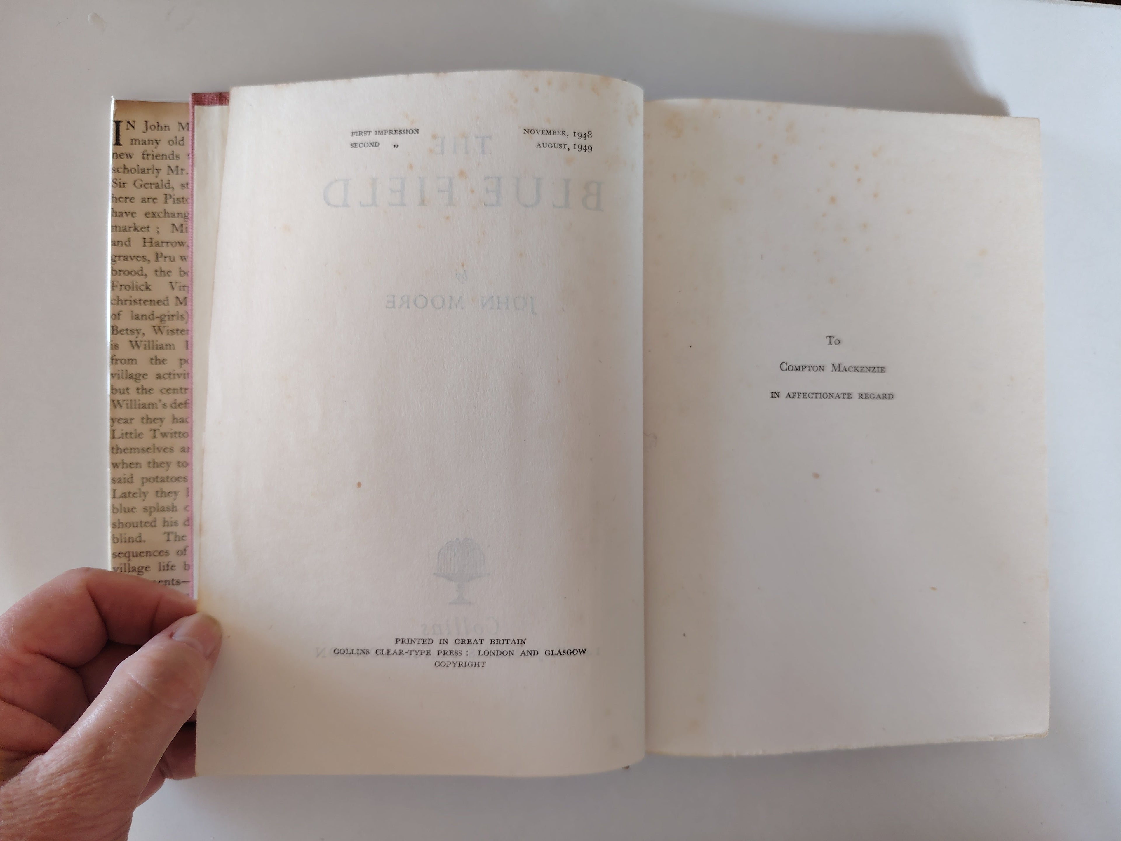 The Blue Field by John Moore First Edition Second Impression August 1949 with Dustjacket