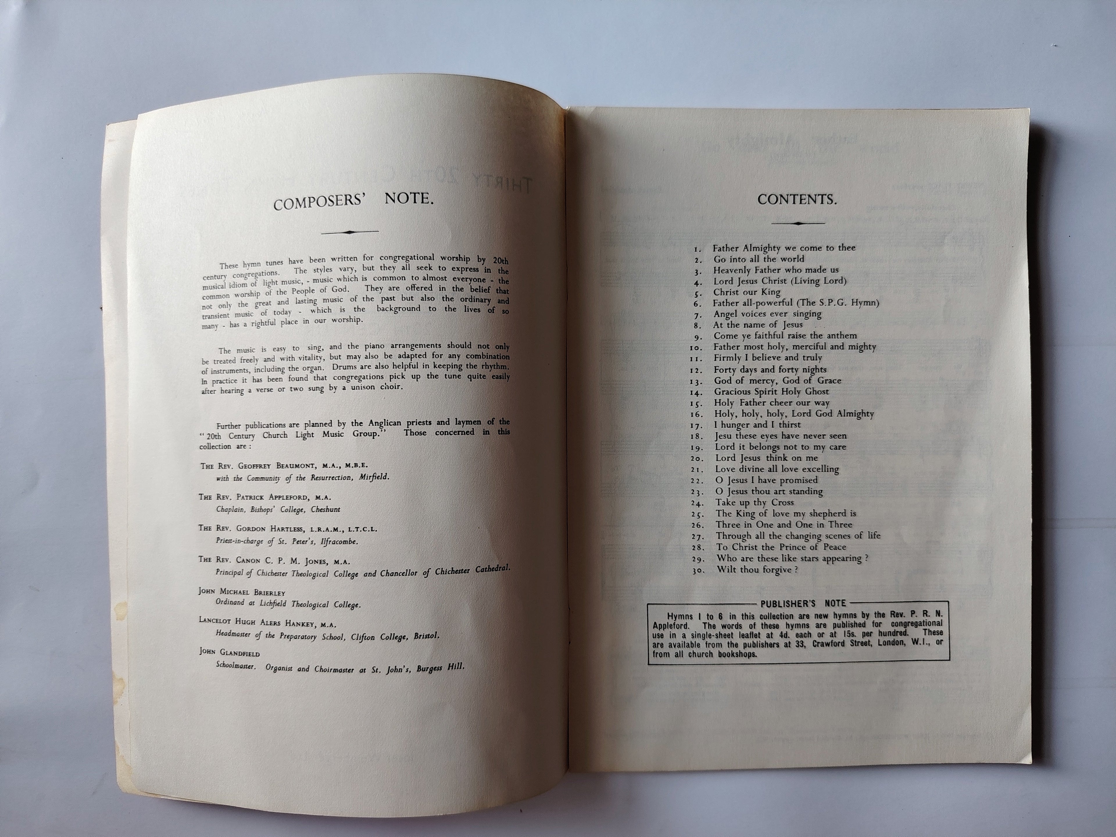 Thirty 20th Century Hymn Tunes Josef Weinberger Ltd 1964 by Members of the 20th Century Church Light Music Group