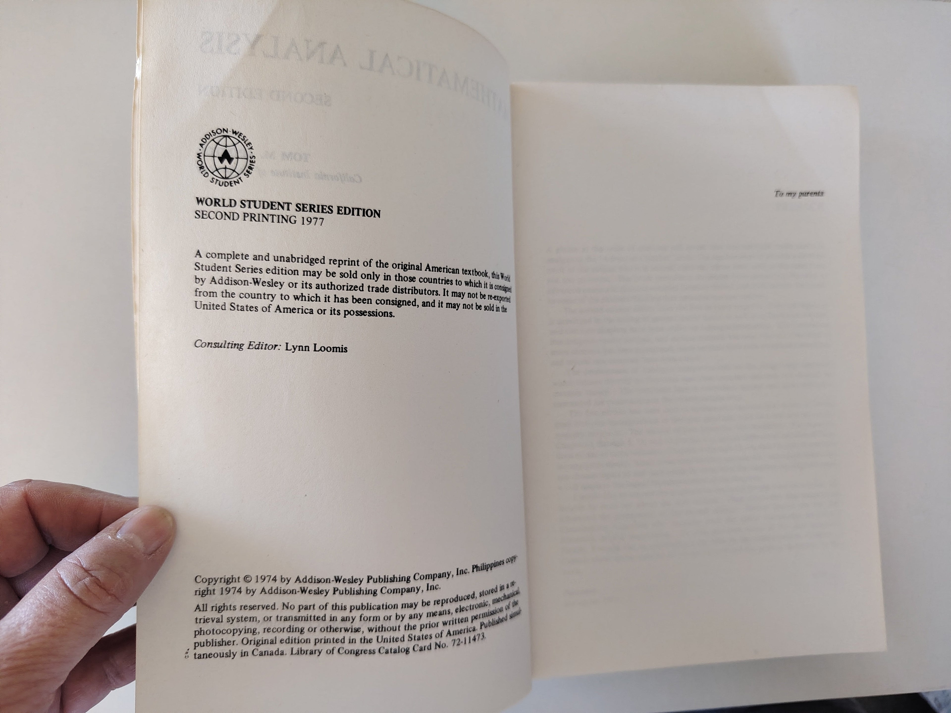 Mathematical Analysis Second Edition by Tom M Apostol by Addison-Wesley Publishing 1974