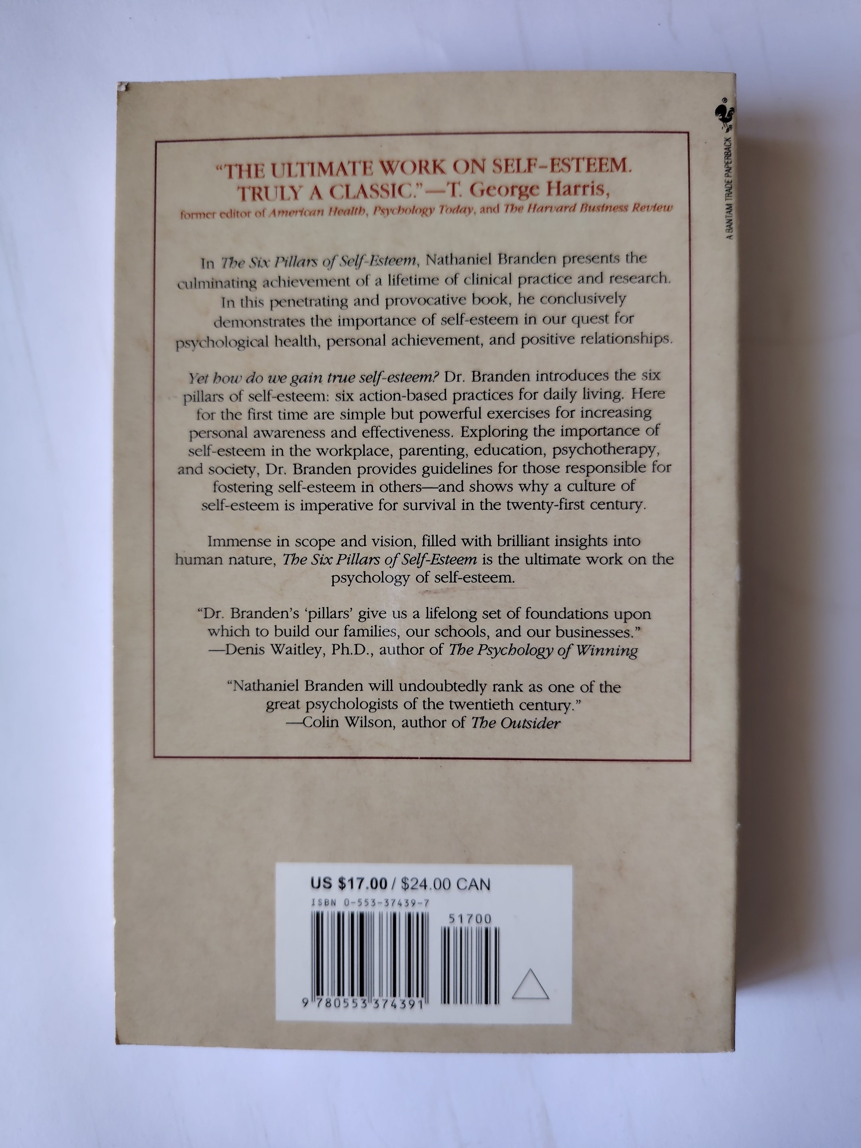 Six Pillars of Self-Esteem by Nathaniel Branden 1995 Paperback