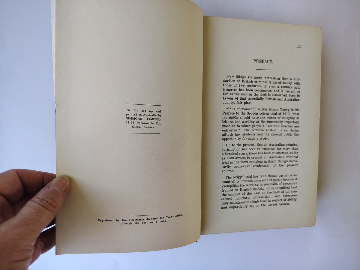 The Trial of Ronald Geeves Griggs Edited by A J Buchanan Famous Australian Trials First Edition Book 1930