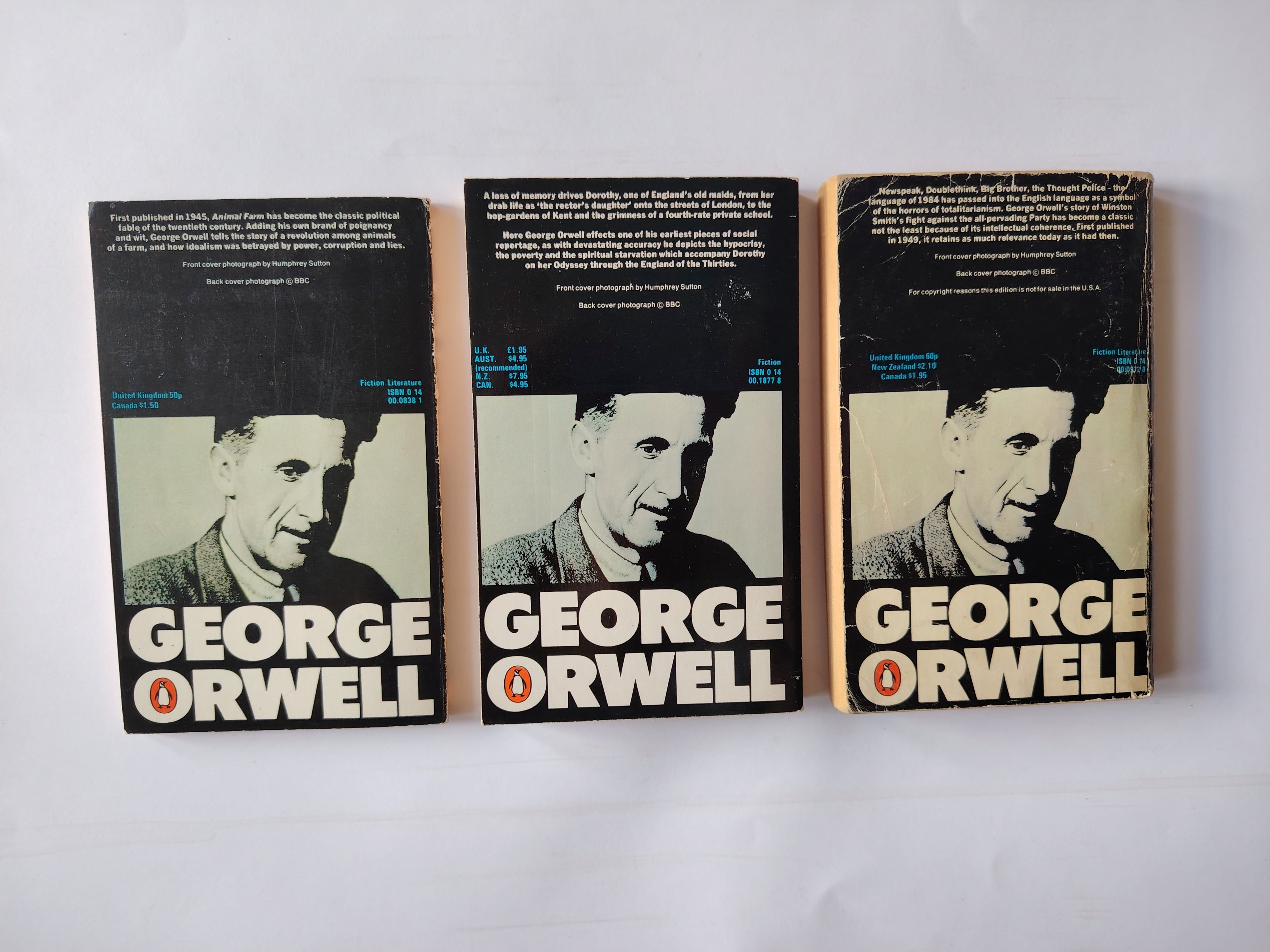 George Orwell Penguin Paperbacks Nineteen Eighty-Four, Animal Farm, A Clergyman's Daughter Humphrey Sutton Covers