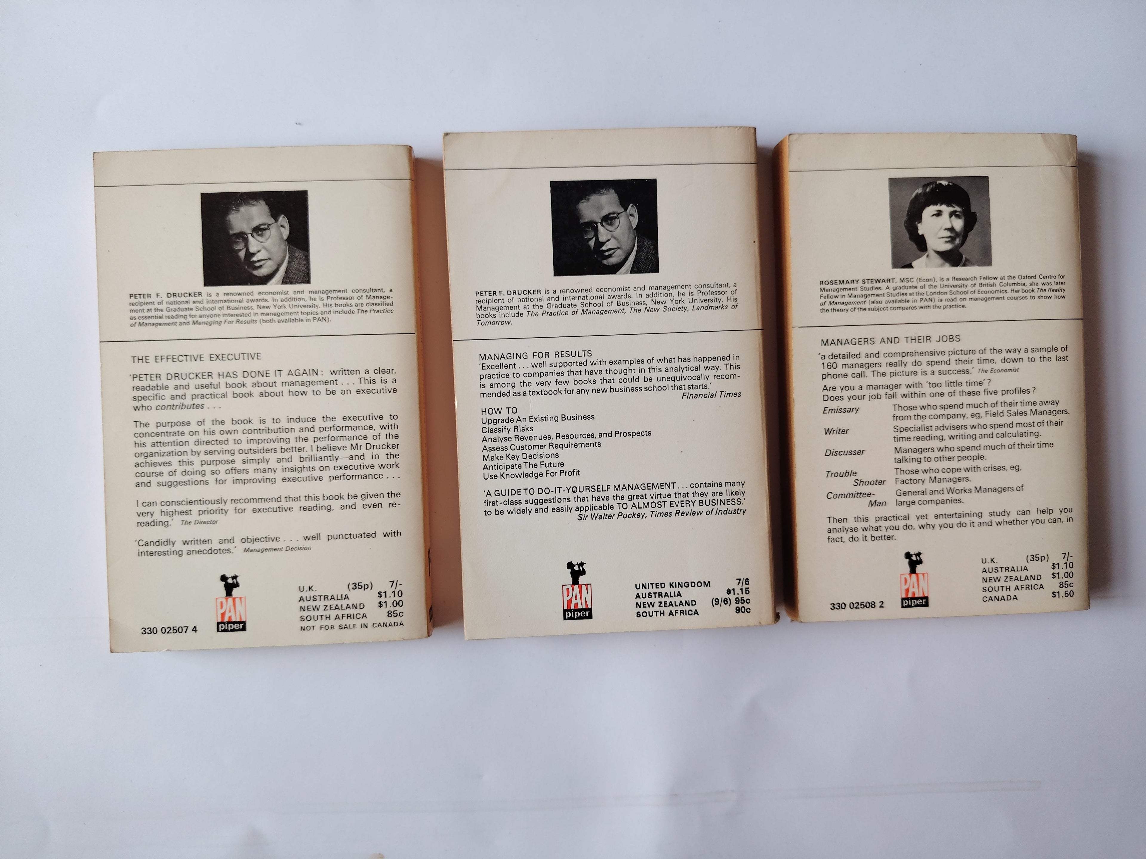 Three Books - Pan Piper Management Series Peter F Drucker Rosemary Stewart 1964 and 1967