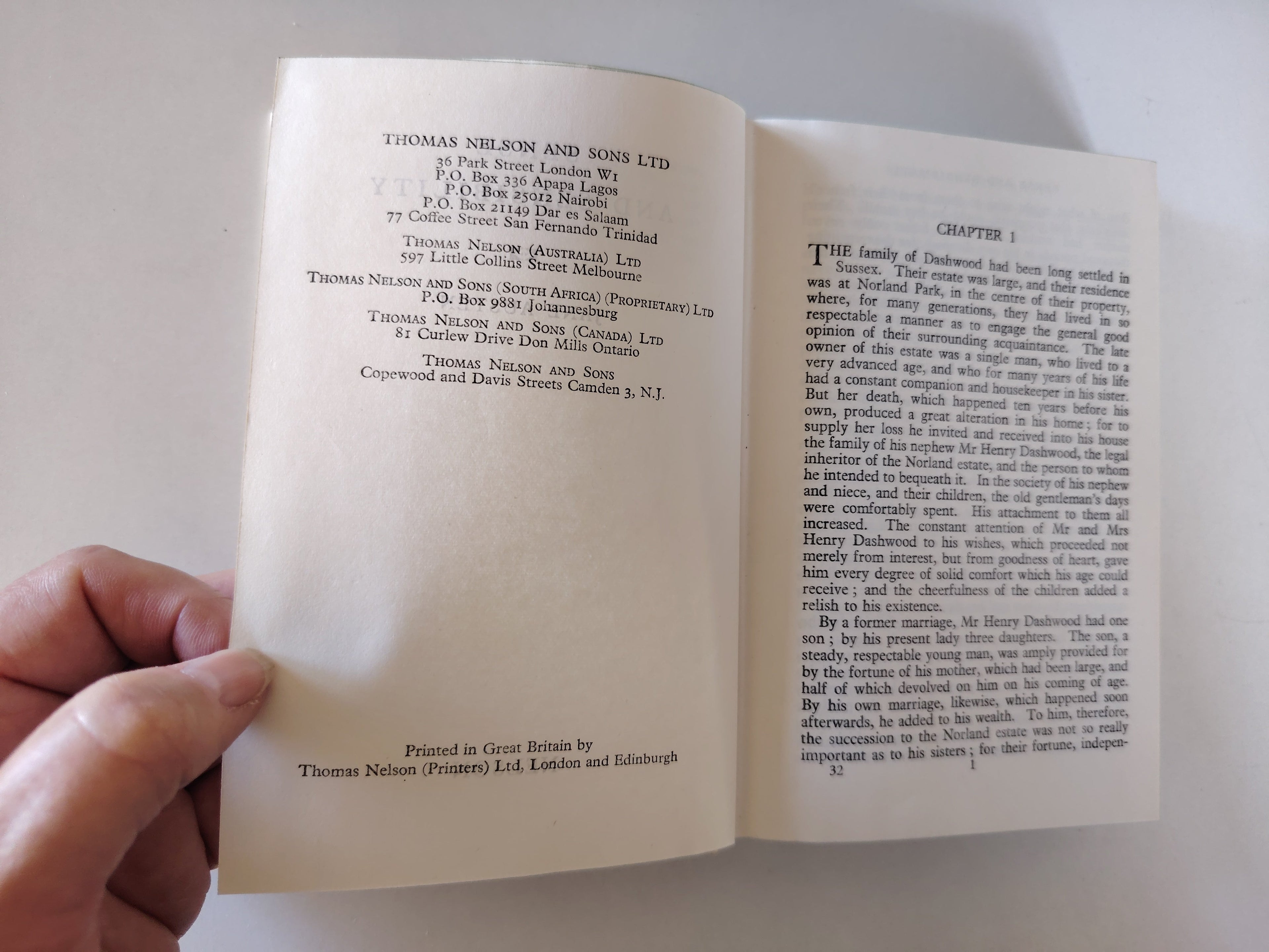 Sense and Sensibility Jane Austen Thomas Nelson and Sons Ltd Undated in Protective Cover