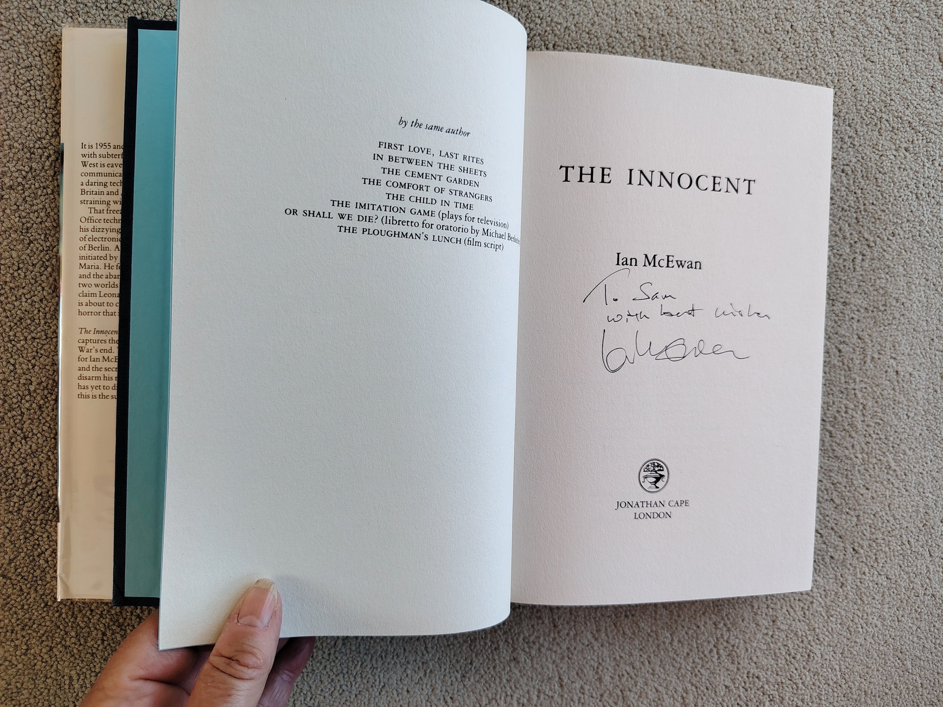 The Innocent by Ian McEwan SIGNED First Edition by Jonathan Cape 1990