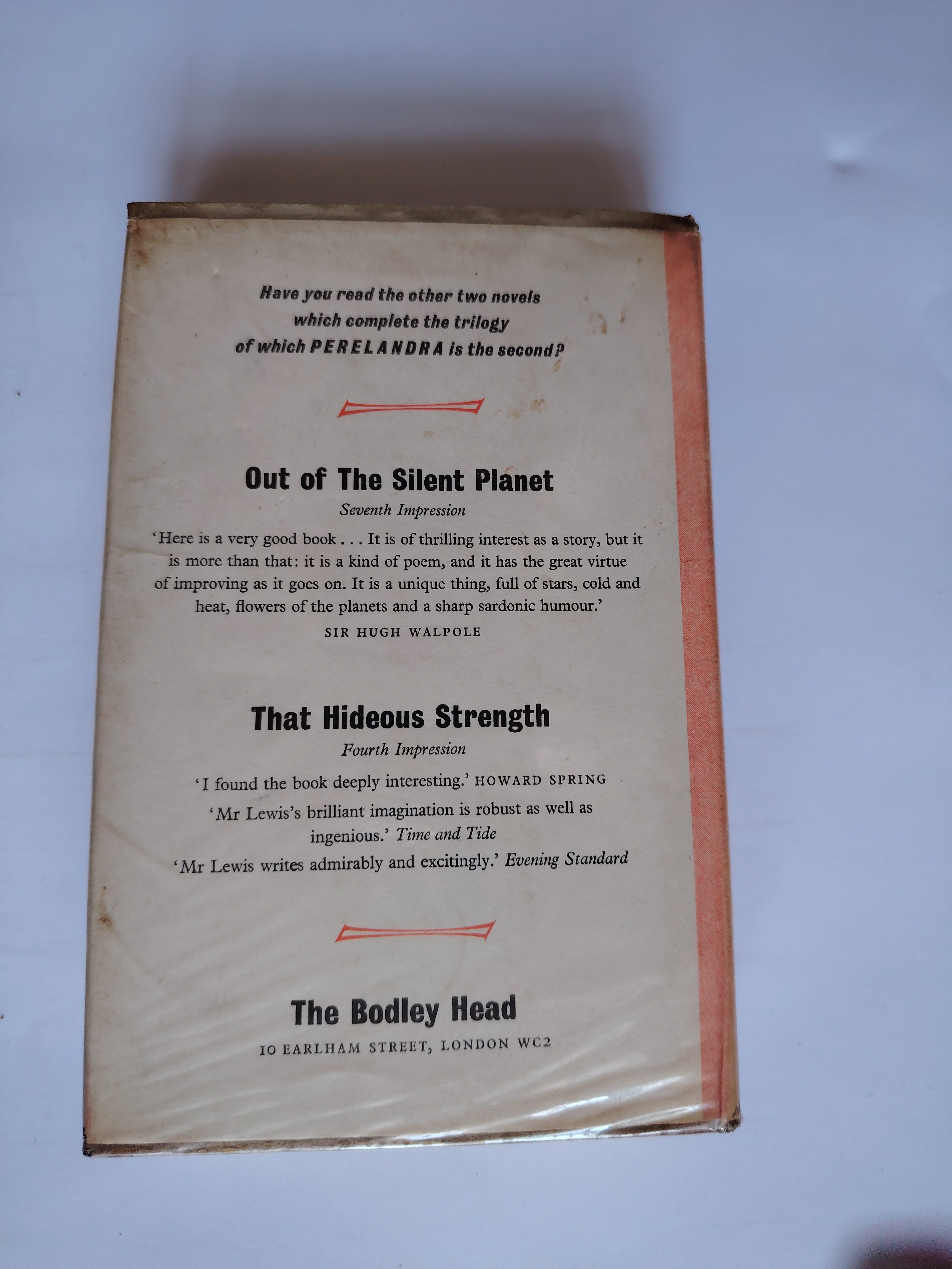 Perelandra by C S Lewis Eighth Impression 1964 A Novel The Bodley Head Hardback with Dustjacket