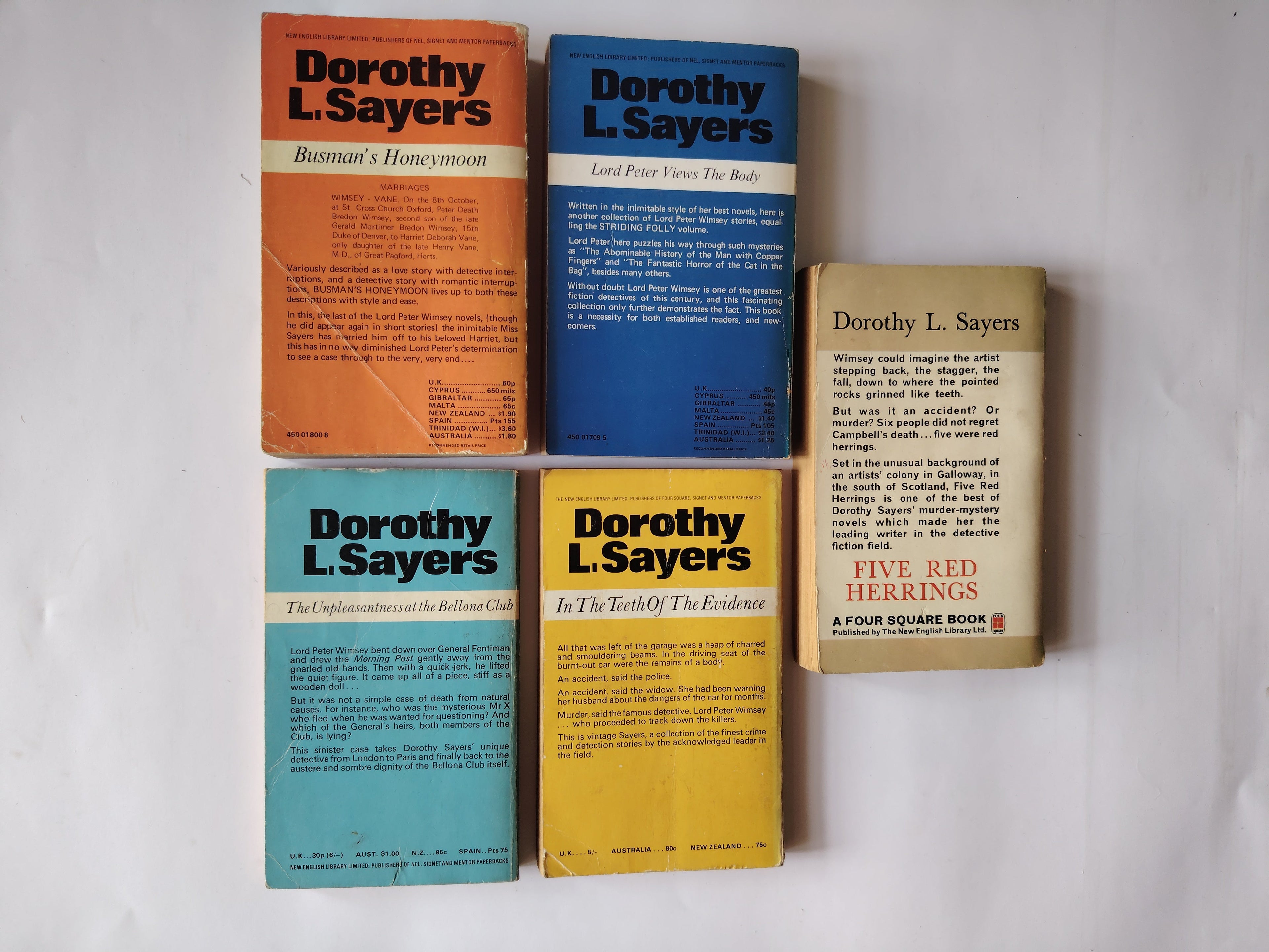 Five Dorothy L Sayers Vintage Lord Peter Wimsey Paperback Books New English Library 1957-1975