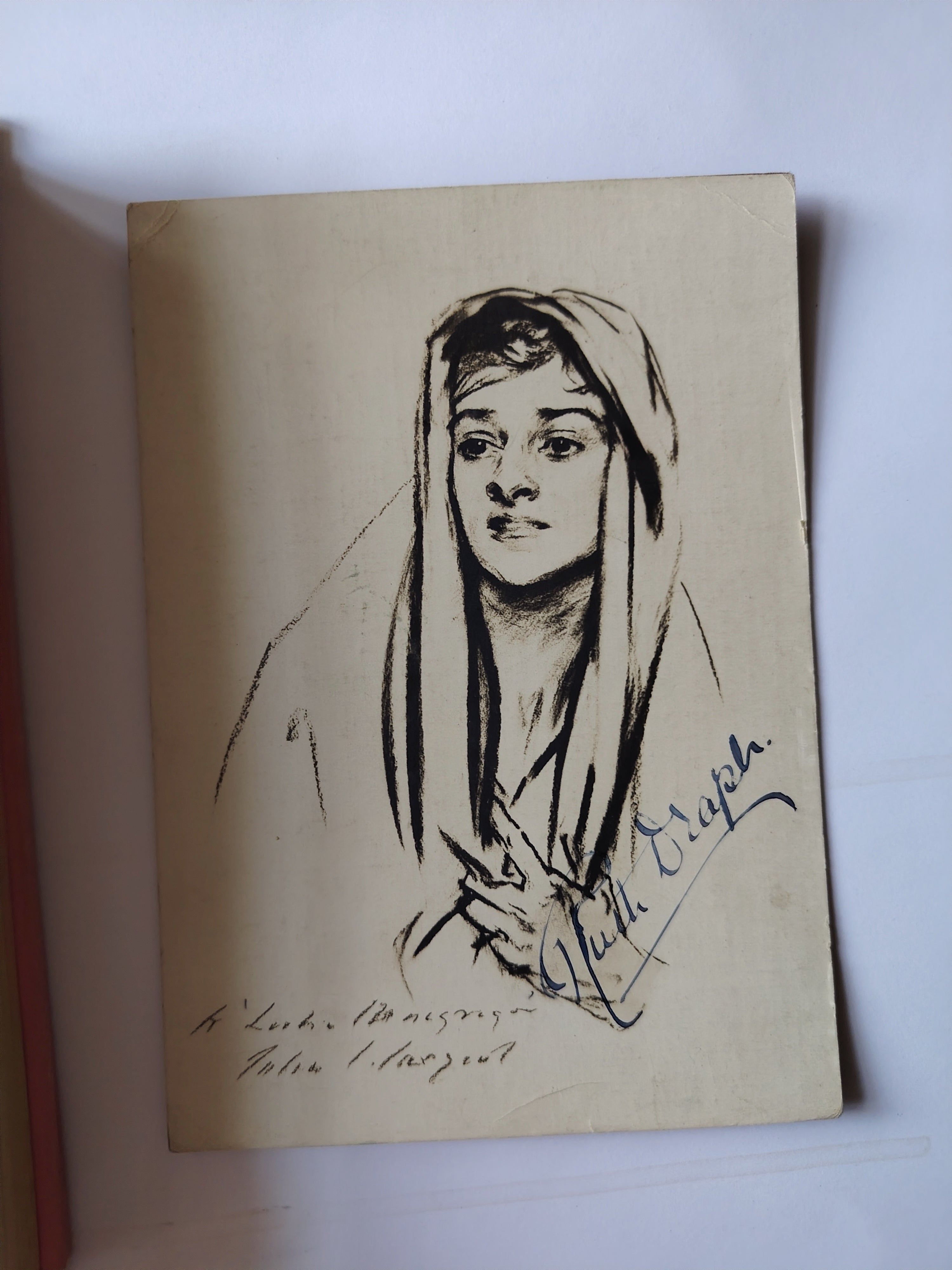 The Art of Ruth Draper Her Dramas and Characters with a Memoir by Morton Dauwen Zabel First UK Edition 1960 with a SIGNED Card of A Scottish Immigrant at Ellis Island, a portrait drawing by John Singer Sargent, London 1914