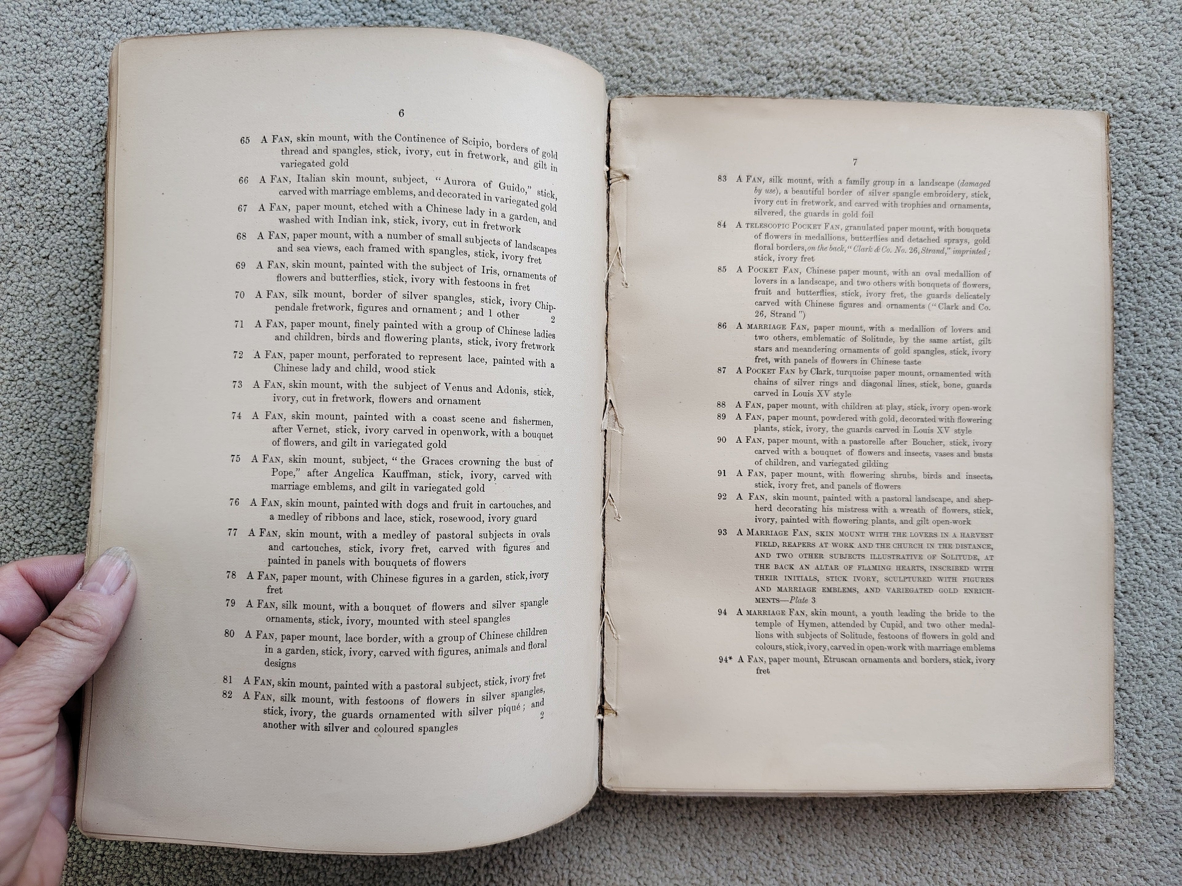 Illustrated Catalogue of Mr Robert Walker's Cabinet of Old Fans Sold by Sotheby Wilkinson & Hodge 1882
