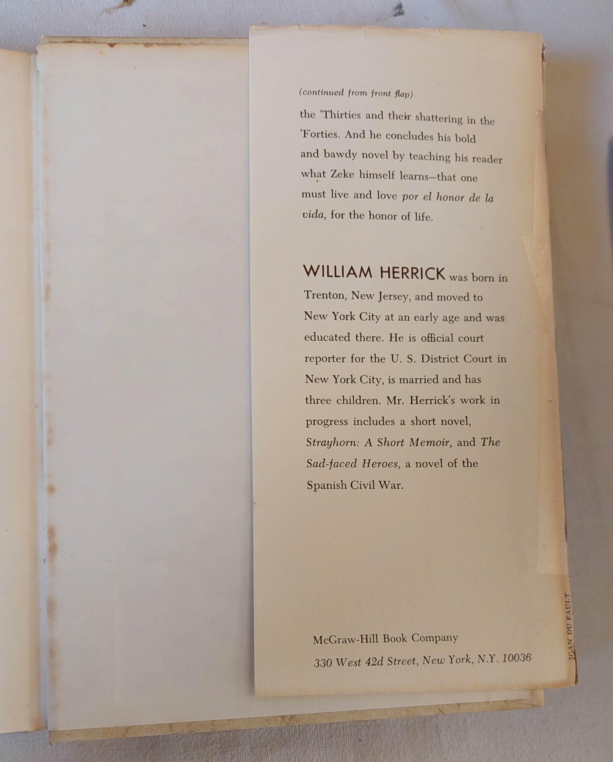 The Itinerant A Novel by William Herrick with Personal Letter from Author to Orson Wells