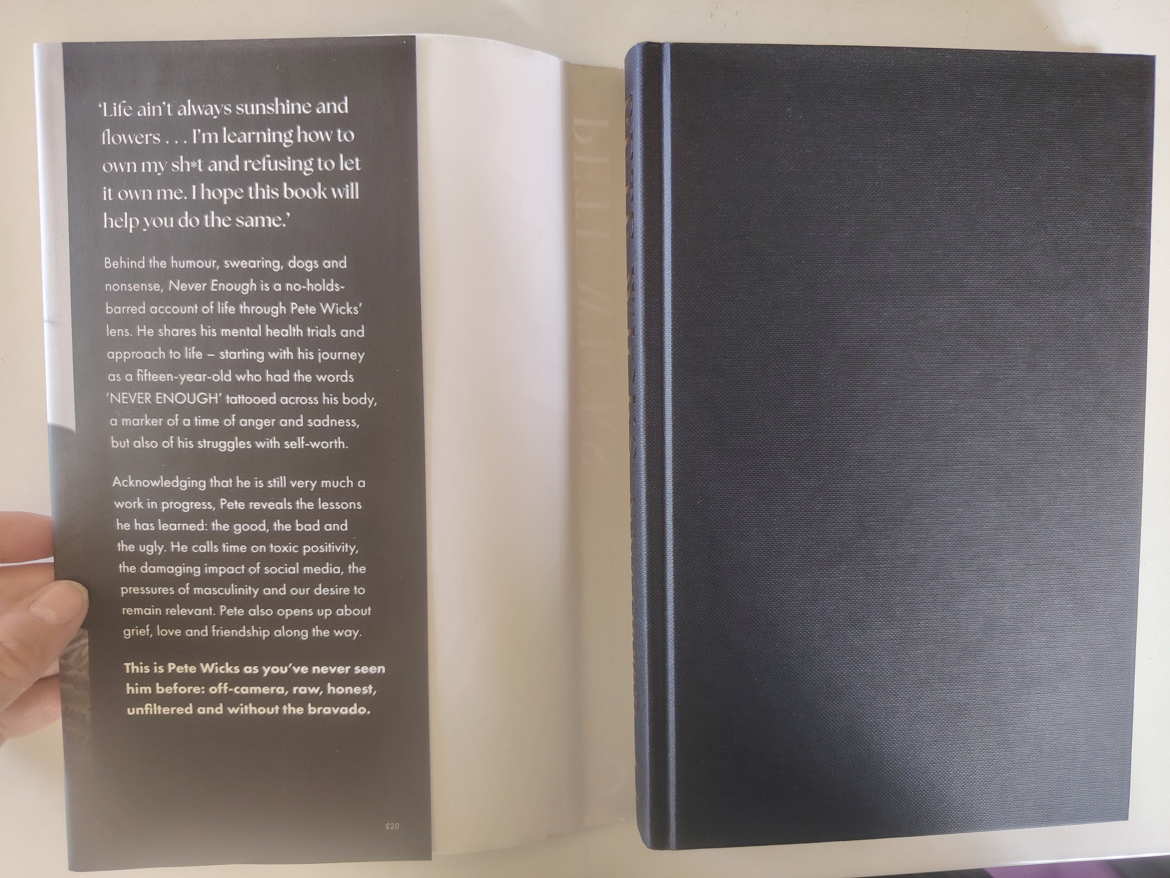 Never Enough by Pete Wicks My Words Unfiltered Hardback Book Written with Arielle Steele in 2024