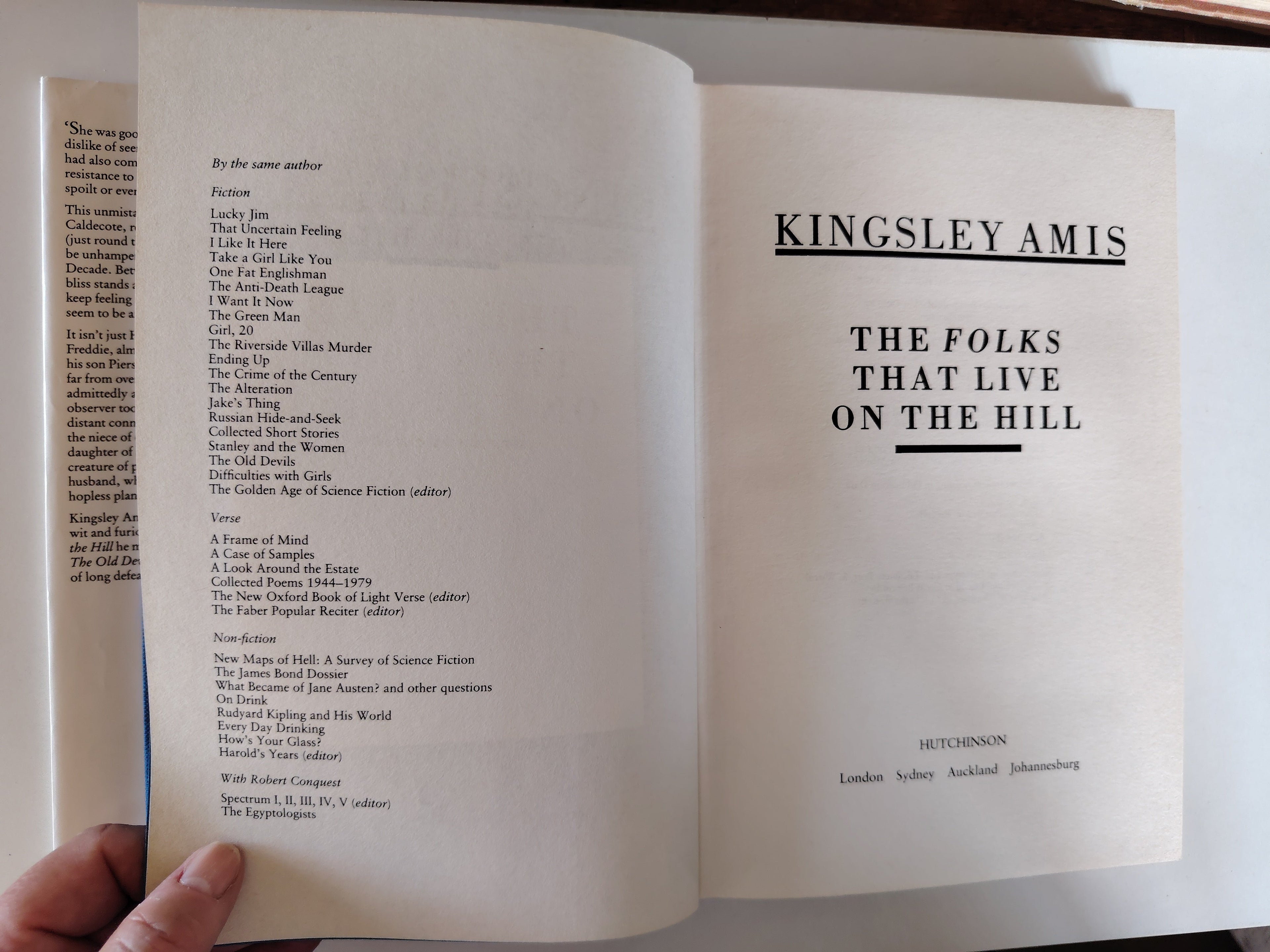 The Folks That Live on The Hill SIGNED by Kingsley Amis First Edition 1990 Published by Hutchinson
