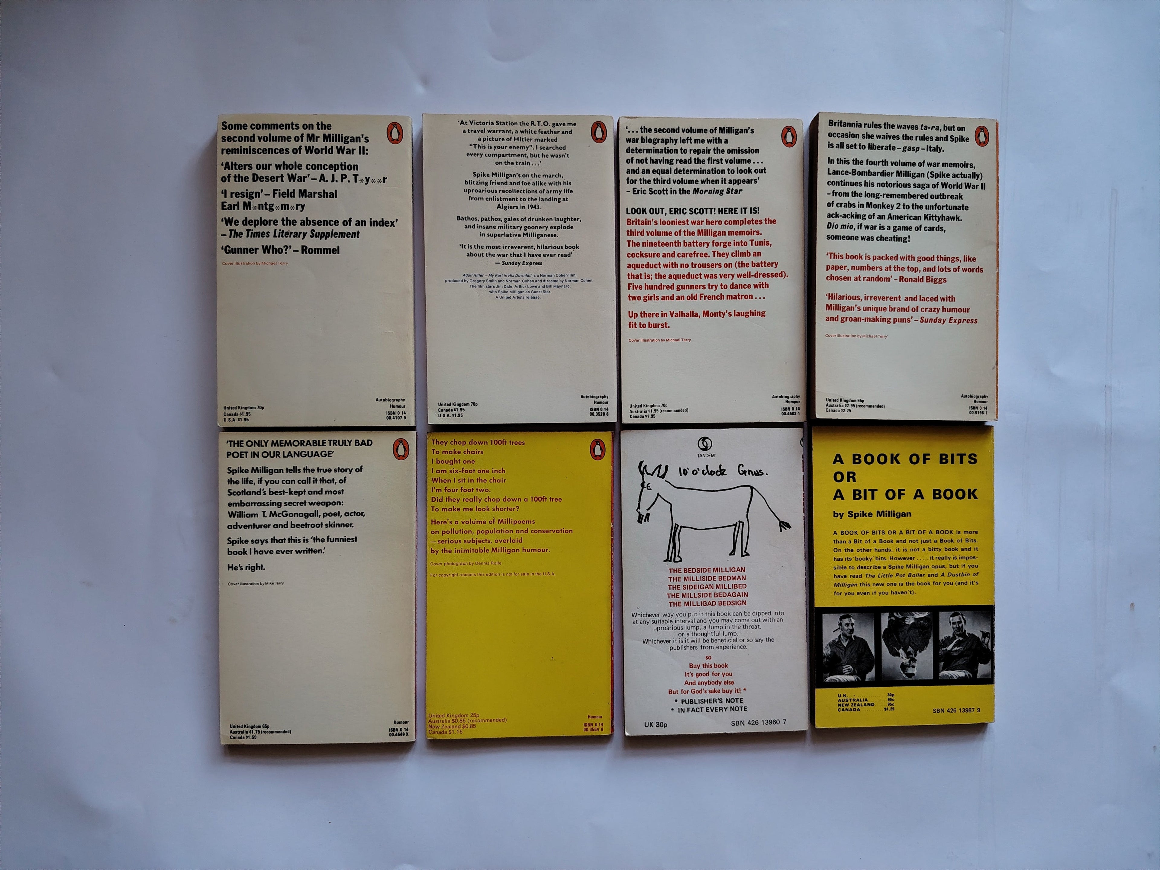 Spike Milligan Autobiographic Four Volume War Diaries Plus Four Humourous Paperbacks