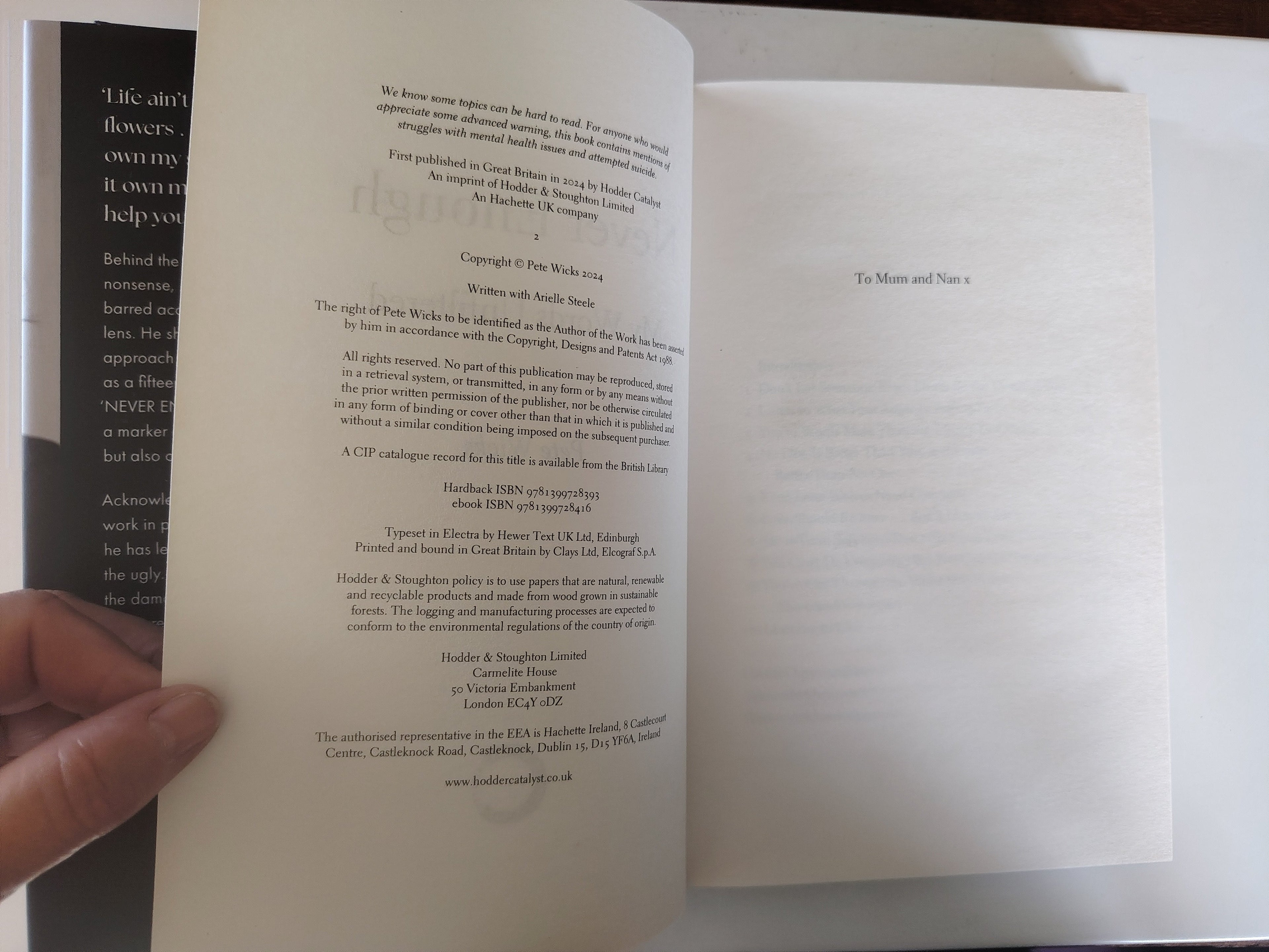 Never Enough by Pete Wicks My Words Unfiltered Hardback Book Written with Arielle Steele in 2024