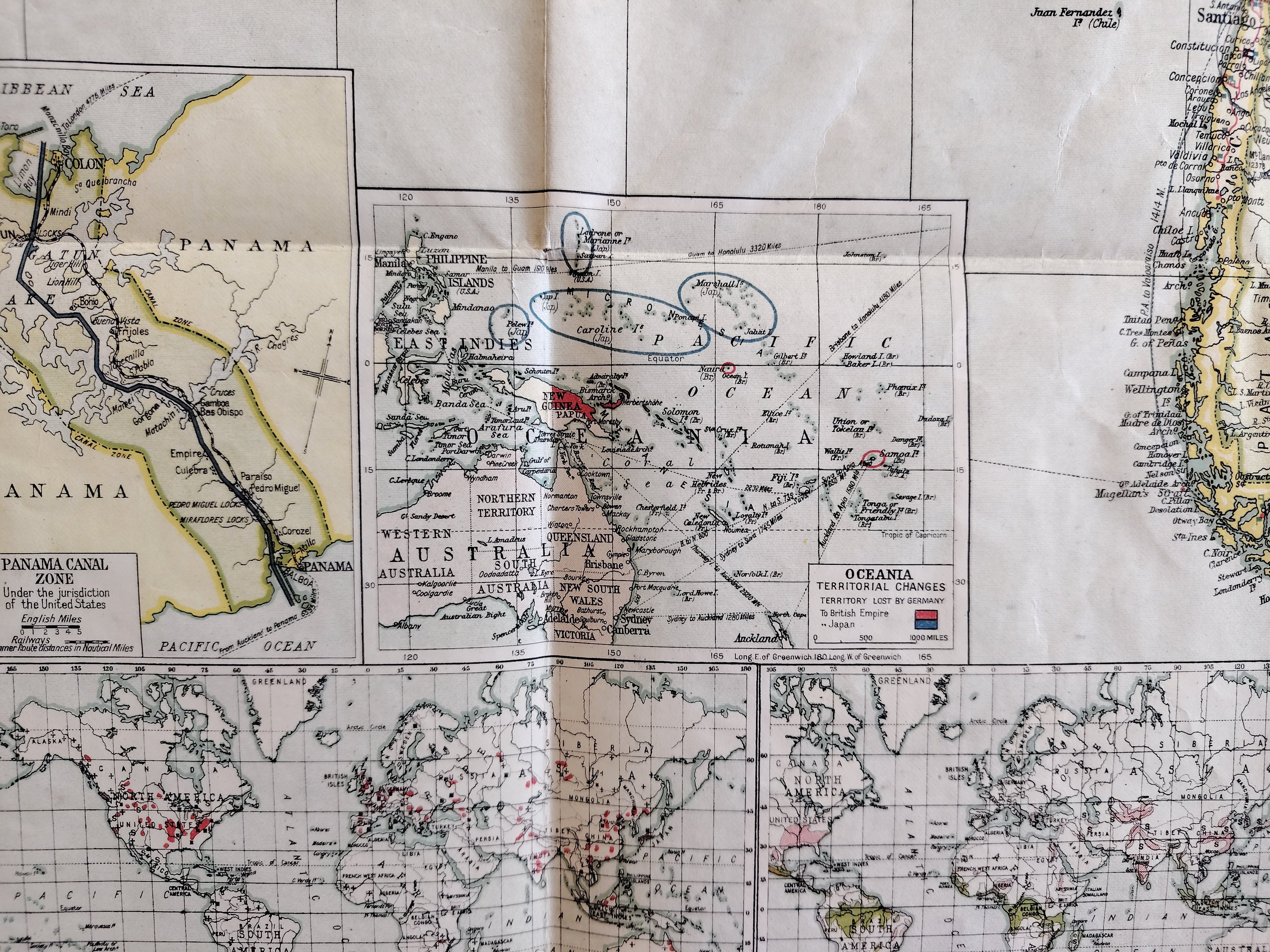Geographia Commercial & Political Map of the World by Alexander Gross c1920 in Original Cloth Folder