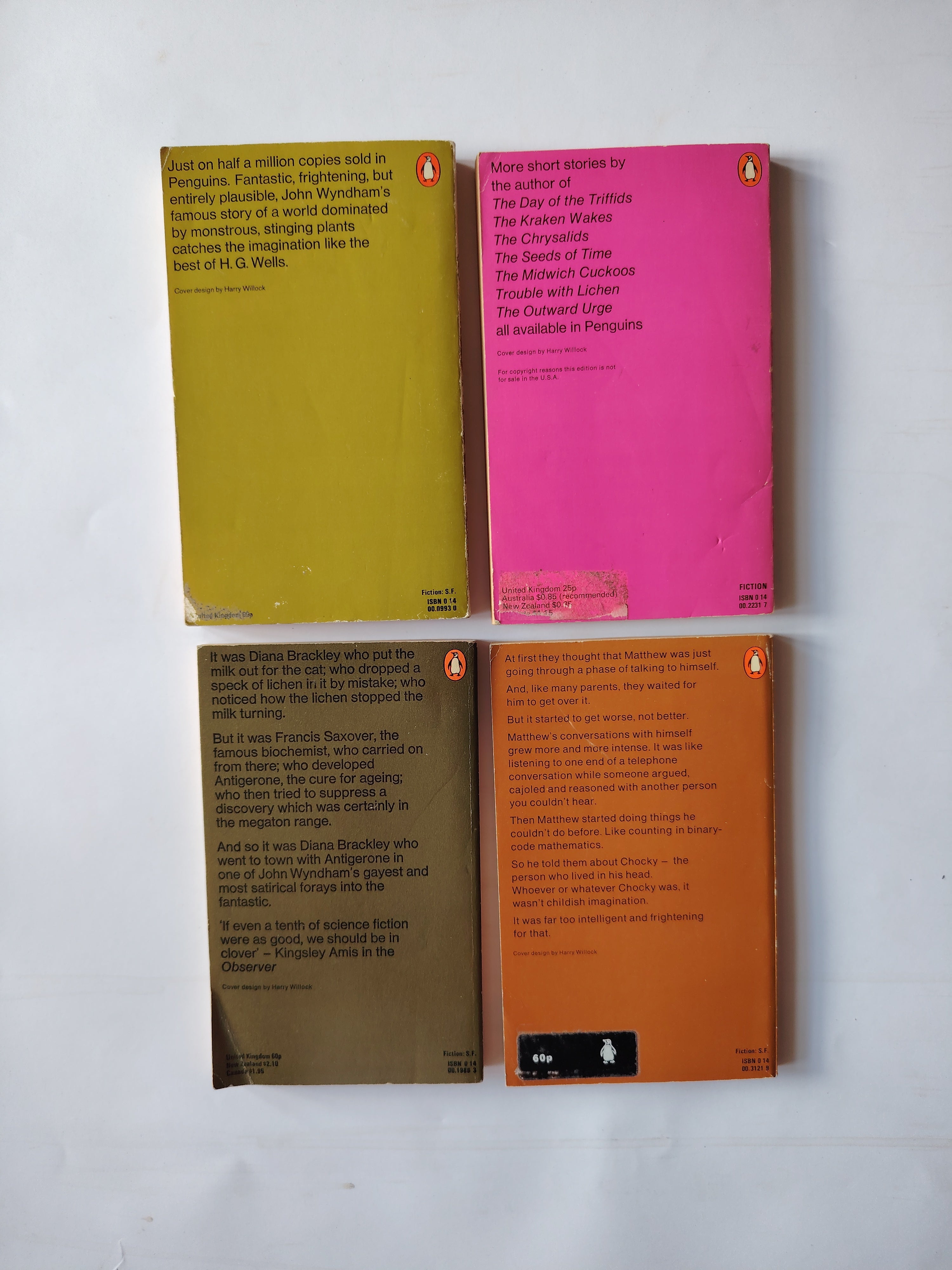 Four John Wyndham Penguin Paperback Books Trouble with Lichen, Chocky, Consider Her Ways and others, The Day of the Triffids