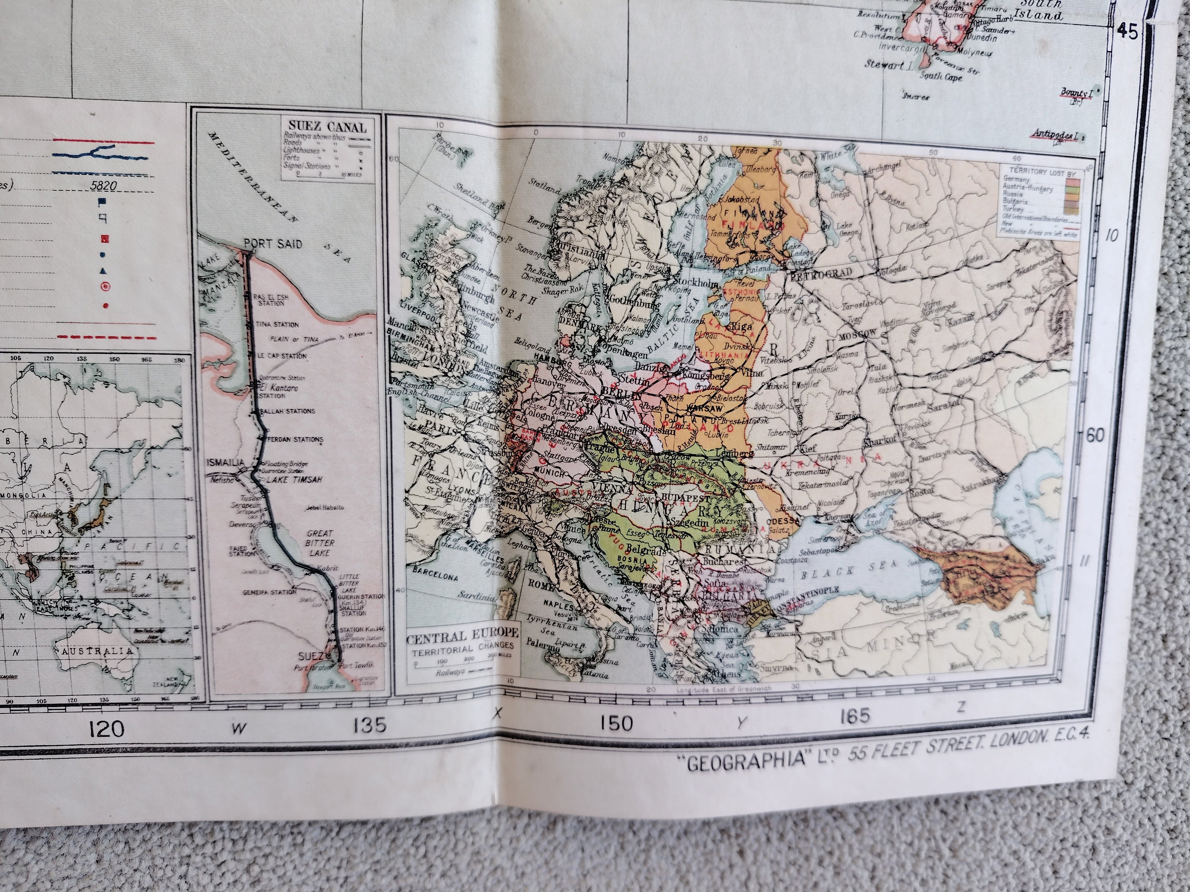 Geographia Commercial & Political Map of the World by Alexander Gross c1920 in Original Cloth Folder