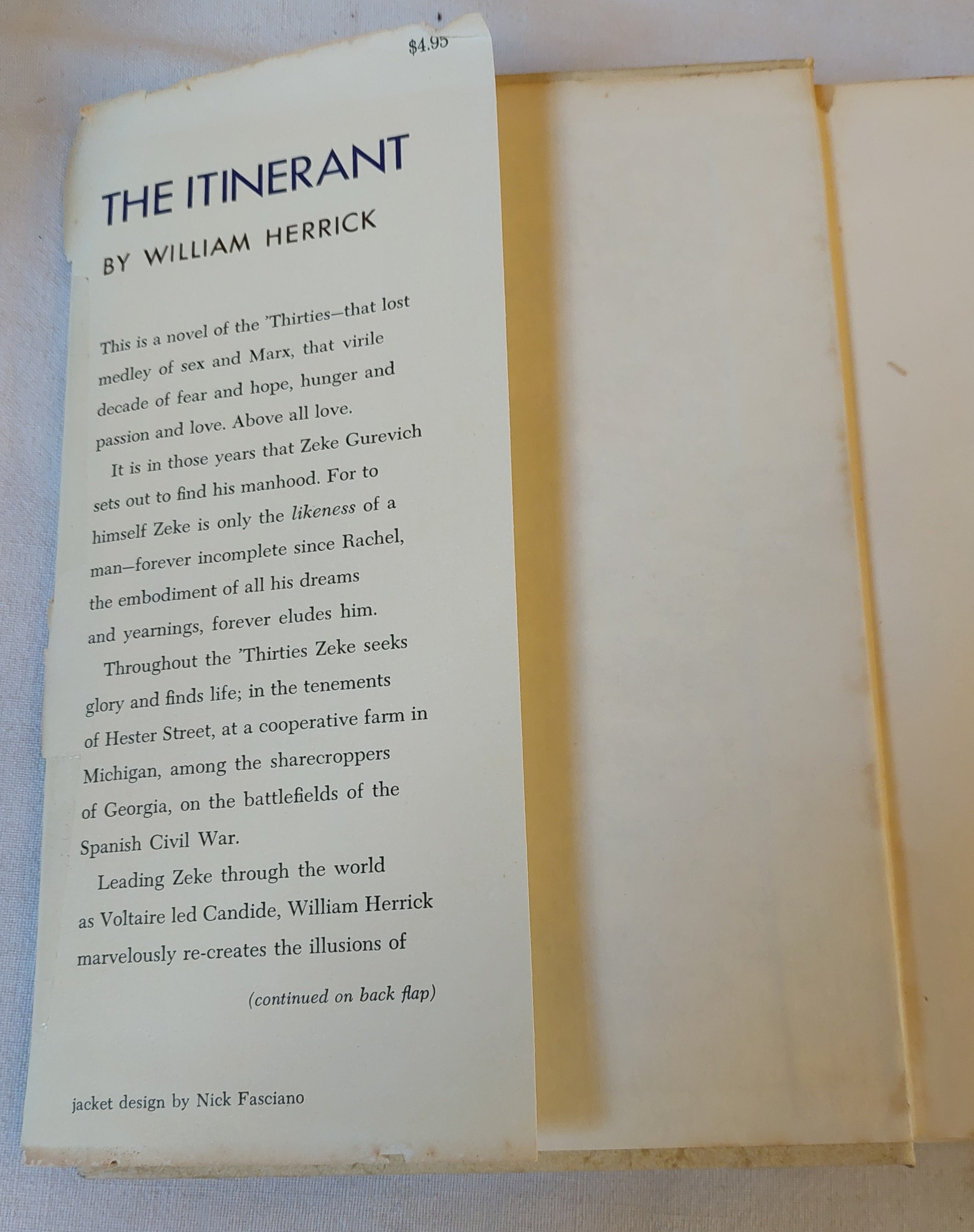 The Itinerant A Novel by William Herrick with Personal Letter from Author to Orson Wells