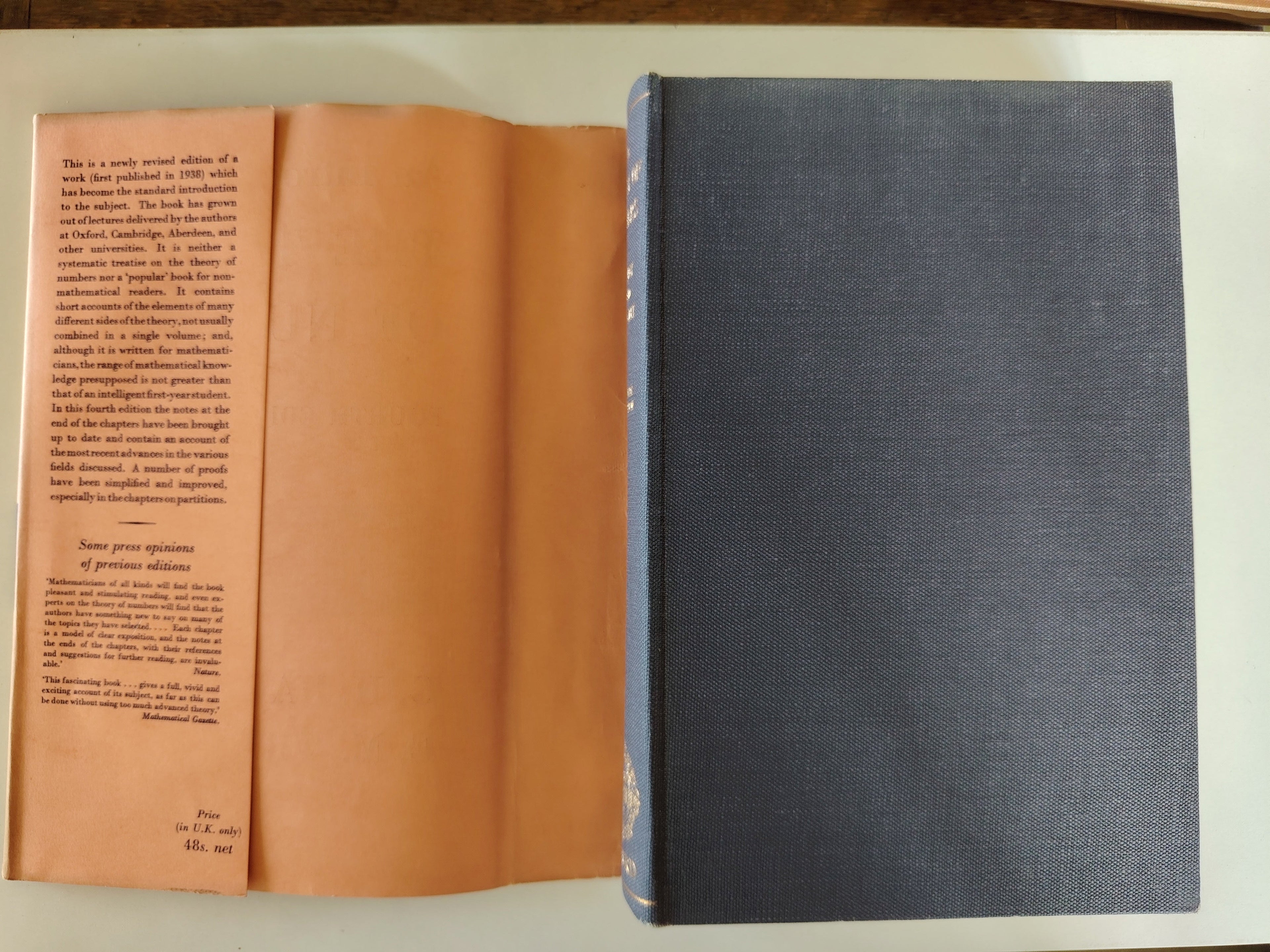 An Introduction to The Theory of Numbers Fourth Edition G H Hardy ad E M Wright Hardback Book from 1960