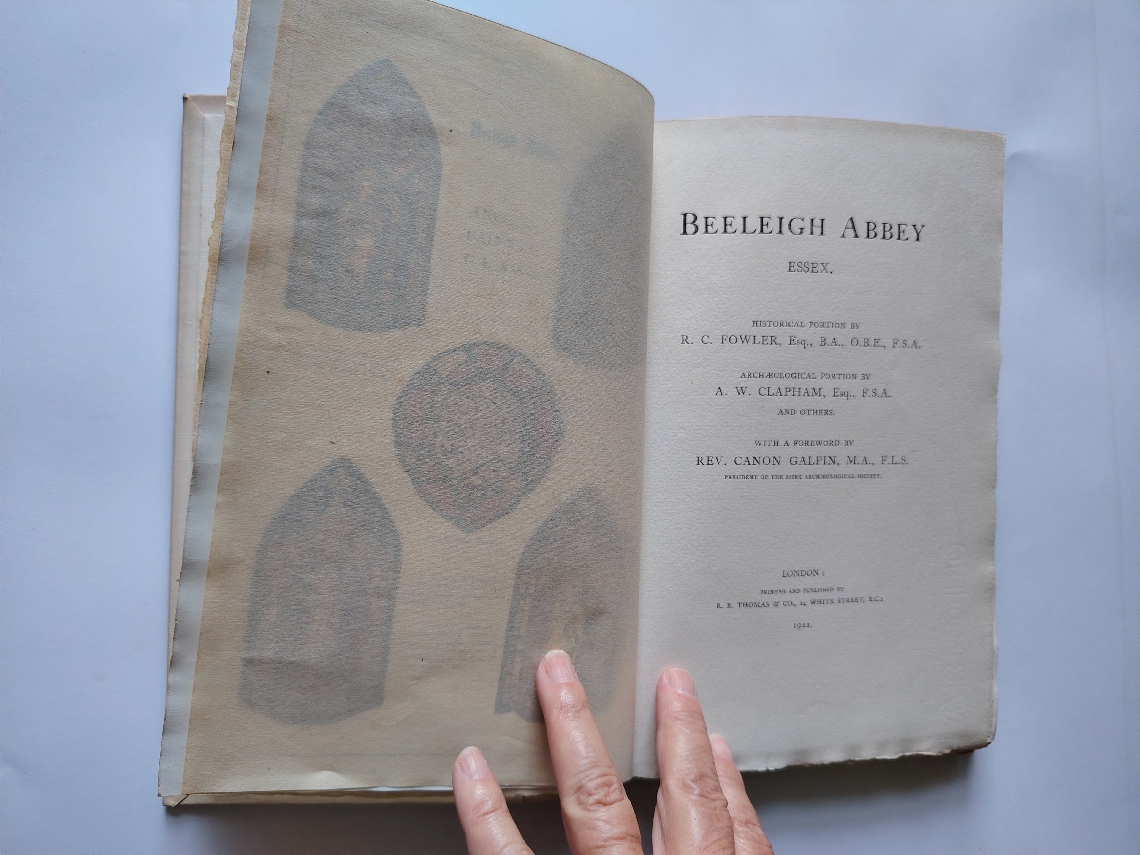 Beeleigh Abbey Essex R C Fowler and A W Clapham First Edition Book Published in 1922 with Fold Out Drawings