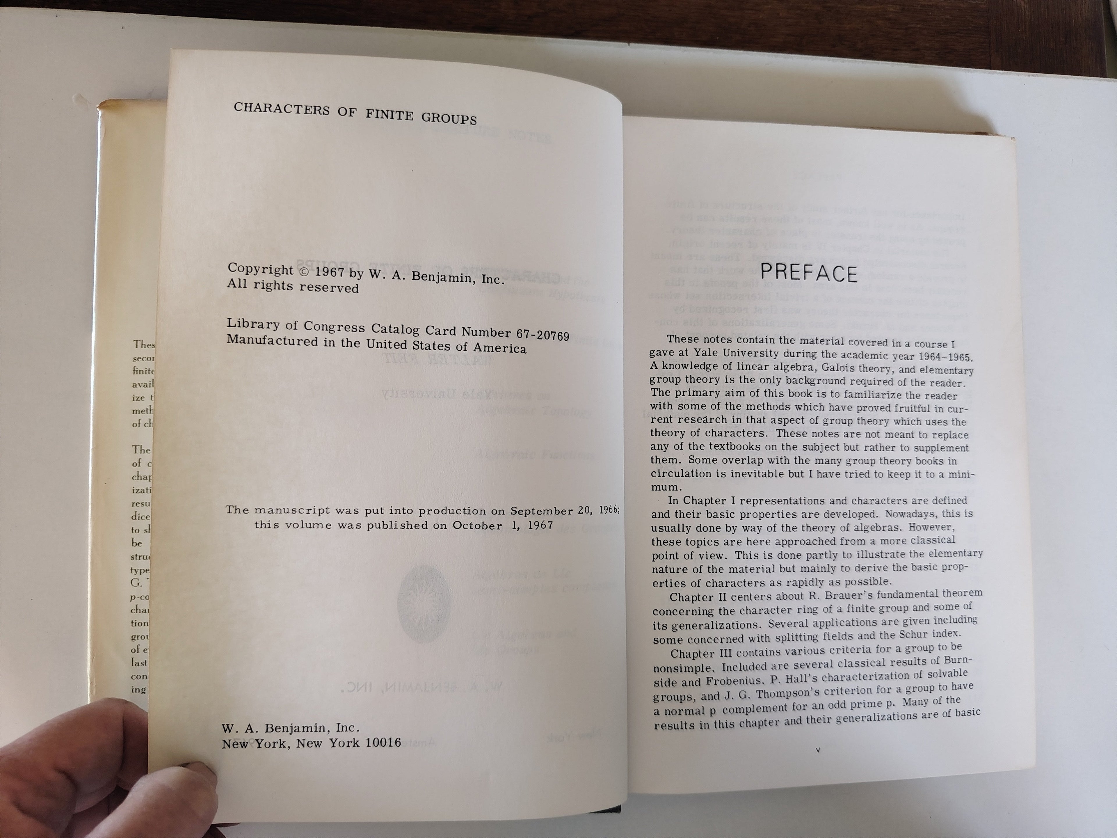 Characters of Finite Groups by Walter Feit First Edition 1967 Mathematics