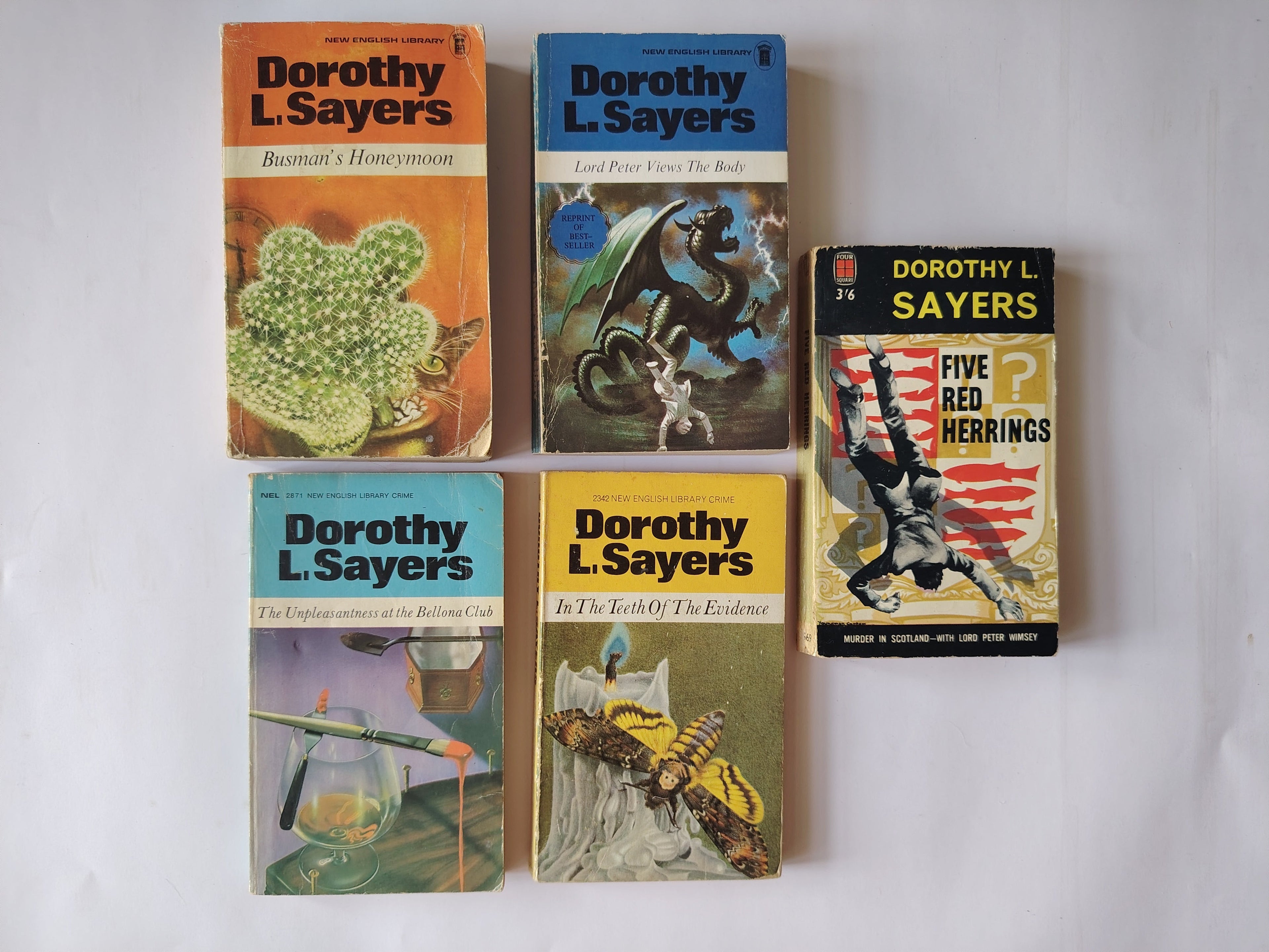 Five Dorothy L Sayers Vintage Lord Peter Wimsey Paperback Books New English Library 1957-1975