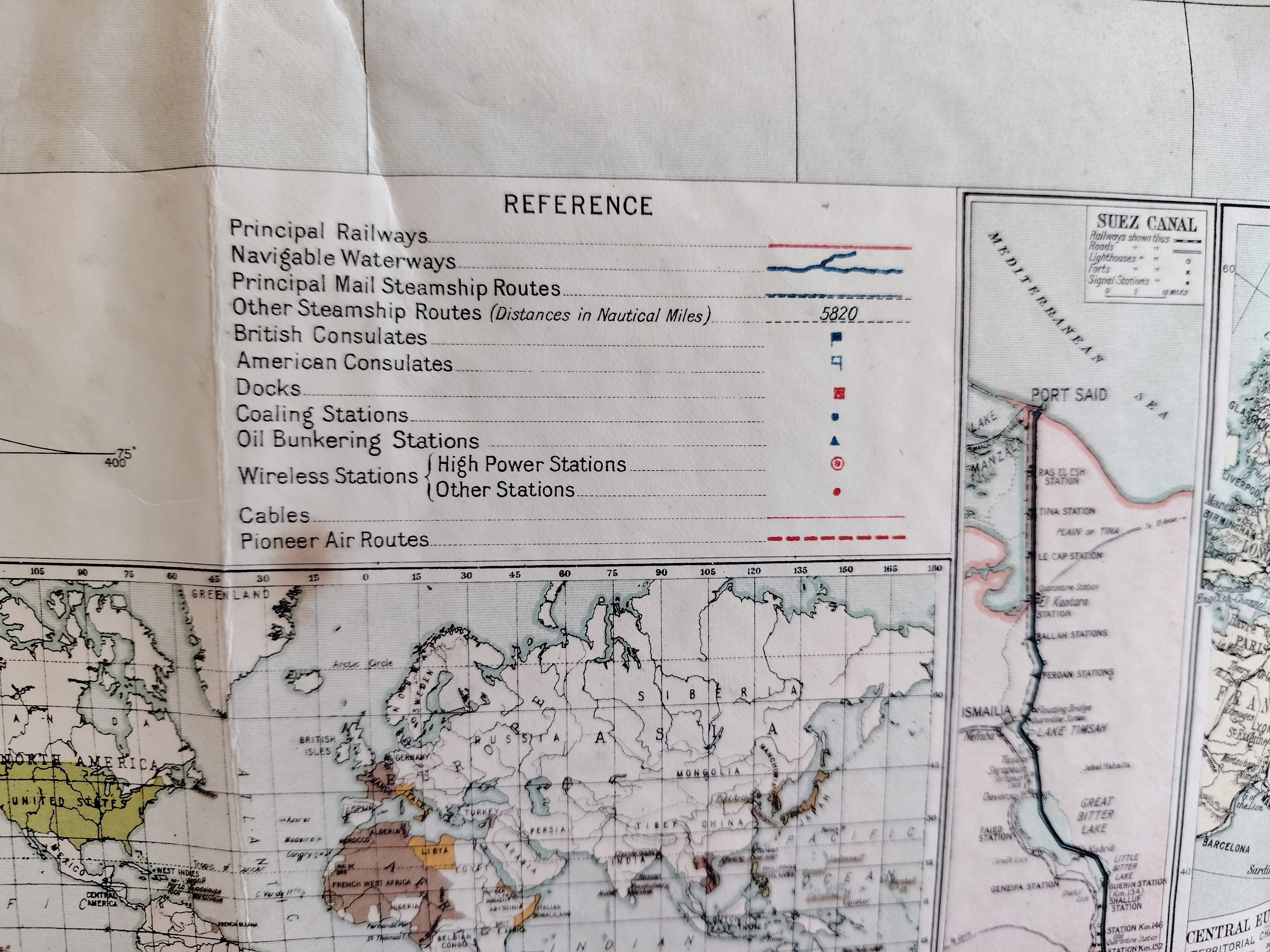 Geographia Commercial & Political Map of the World by Alexander Gross c1920 in Original Cloth Folder