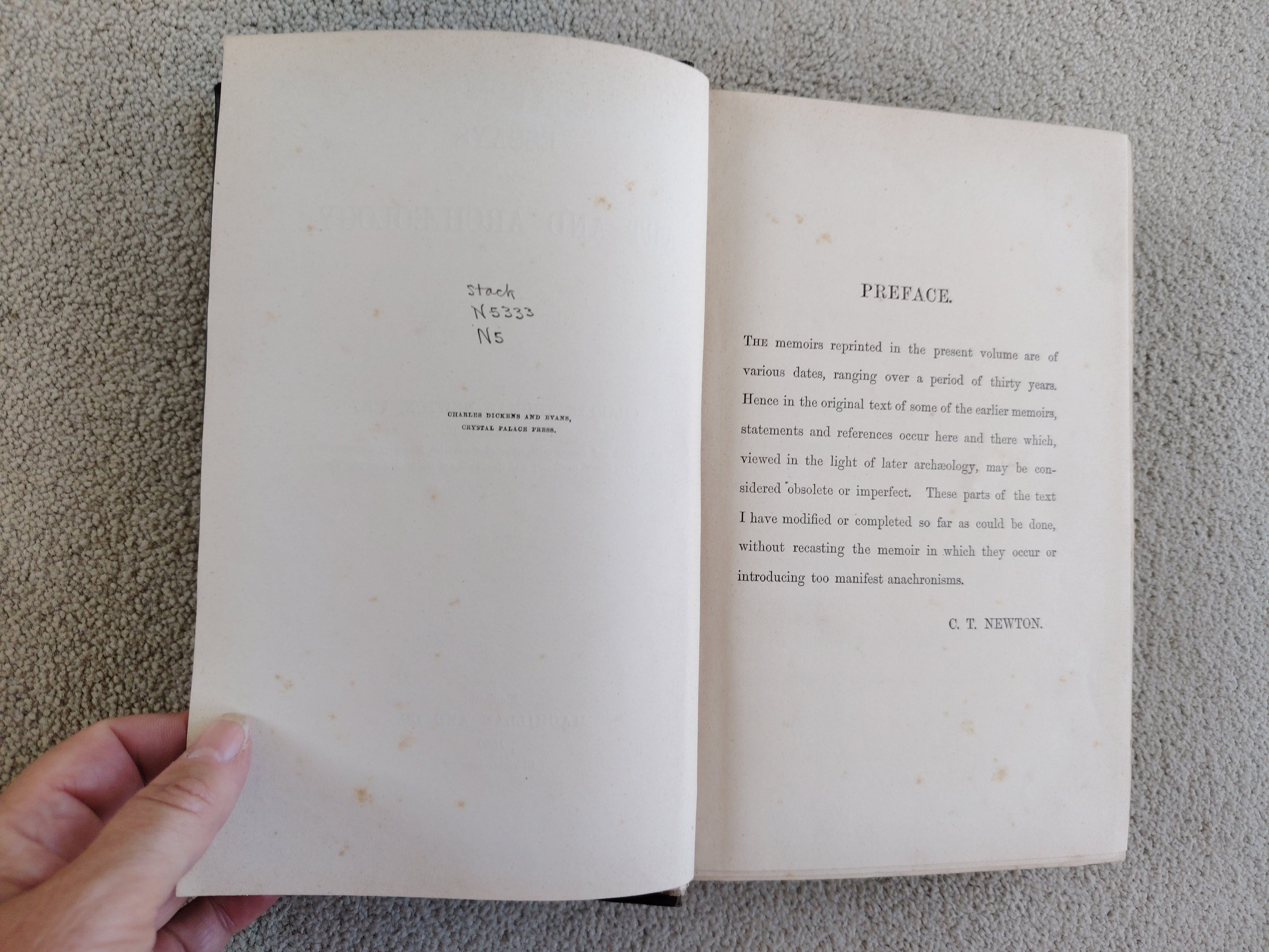 Essays on Art and Archaeology by Charles Thomas Newton Macmillan and Co 1880