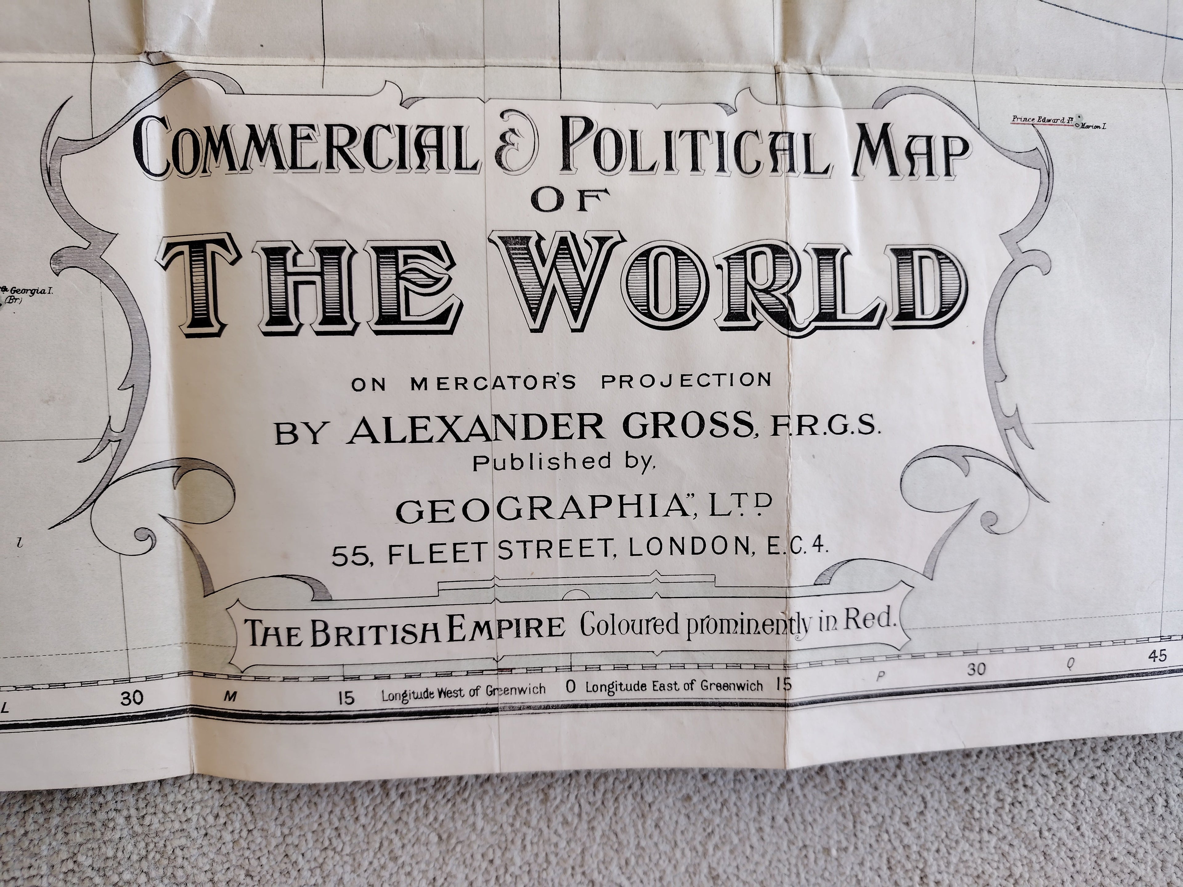 Geographia Commercial & Political Map of the World by Alexander Gross c1920 in Original Cloth Folder