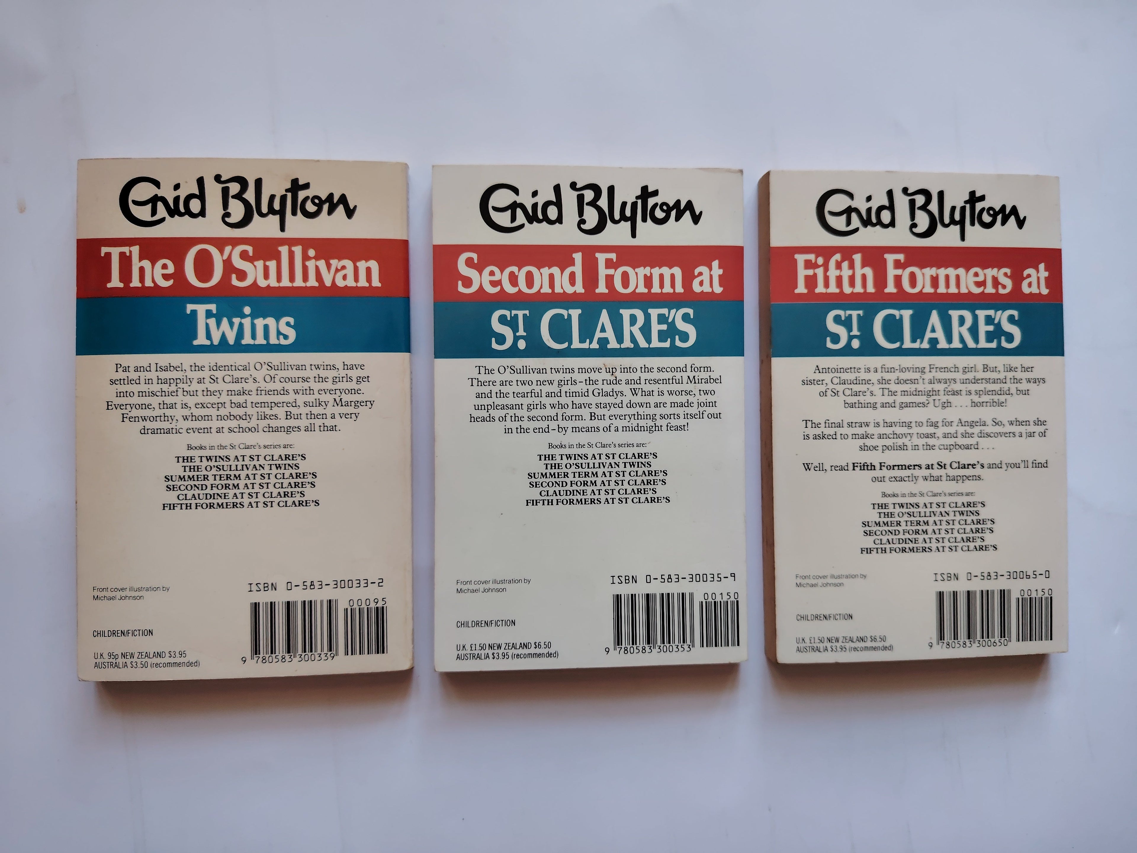 Enid Blyton St Clare's Michael Johnson Covers The O'Sullivan Twins, Second Form at St Clare's, Fifth Formers at St Clare's 1980s