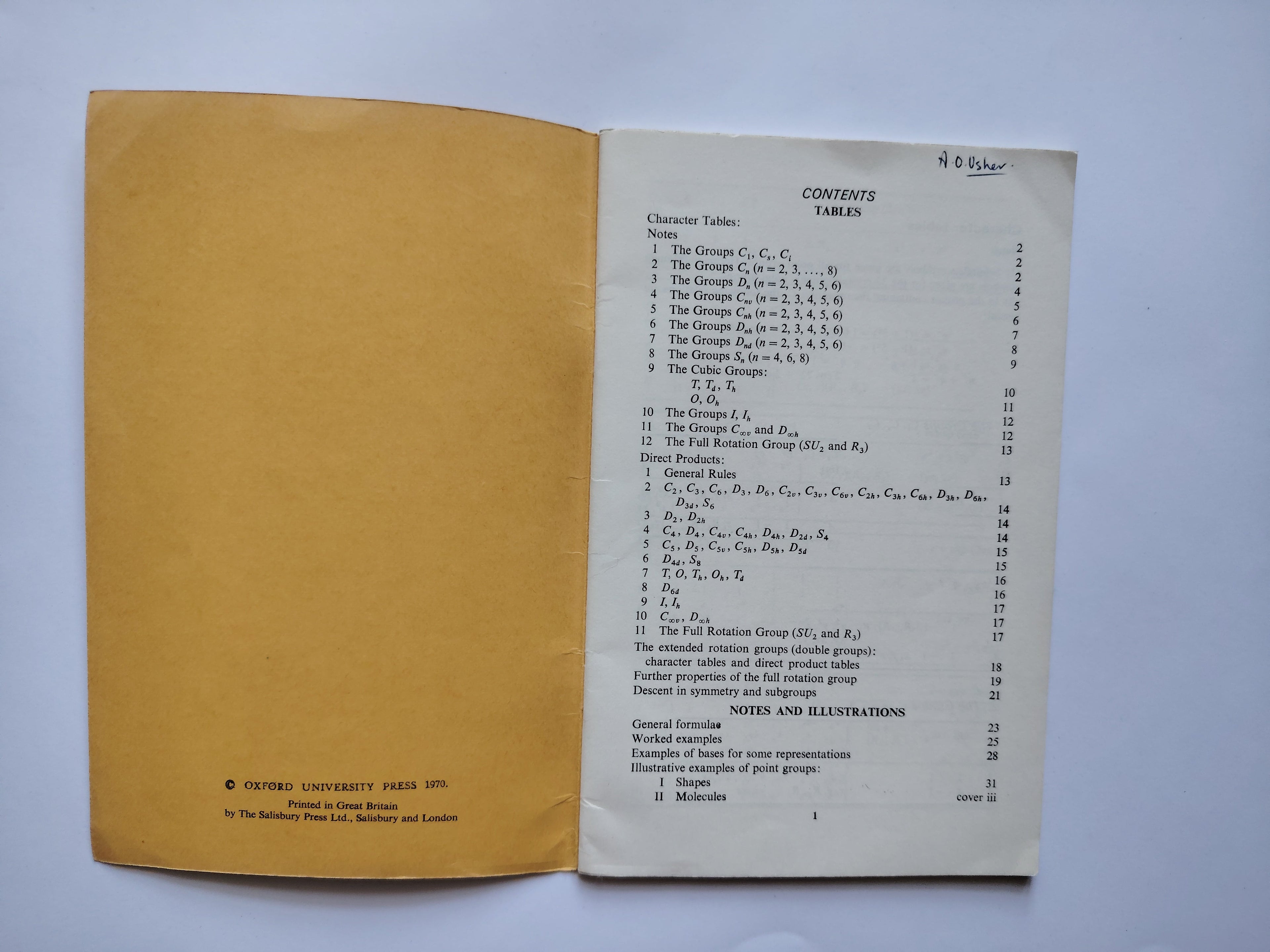 Tables for Group Theory P W Atkins M S Child and C S G Phillips University of Oxford Press 1970
