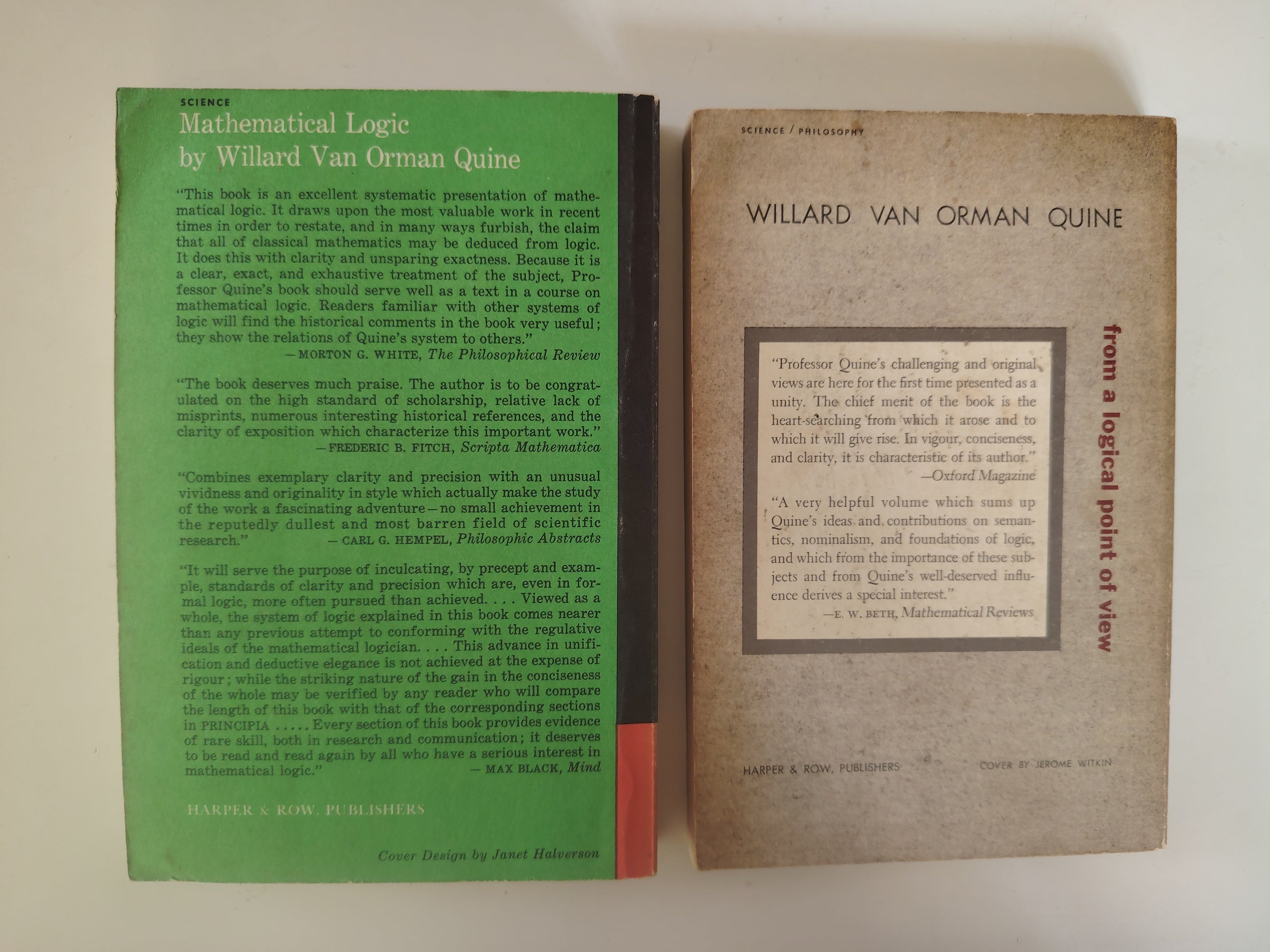 Two Willard Van Orman Quine Paperback Books From a Logical Point of View Logica Philosophical Essays and Mathematical Logic