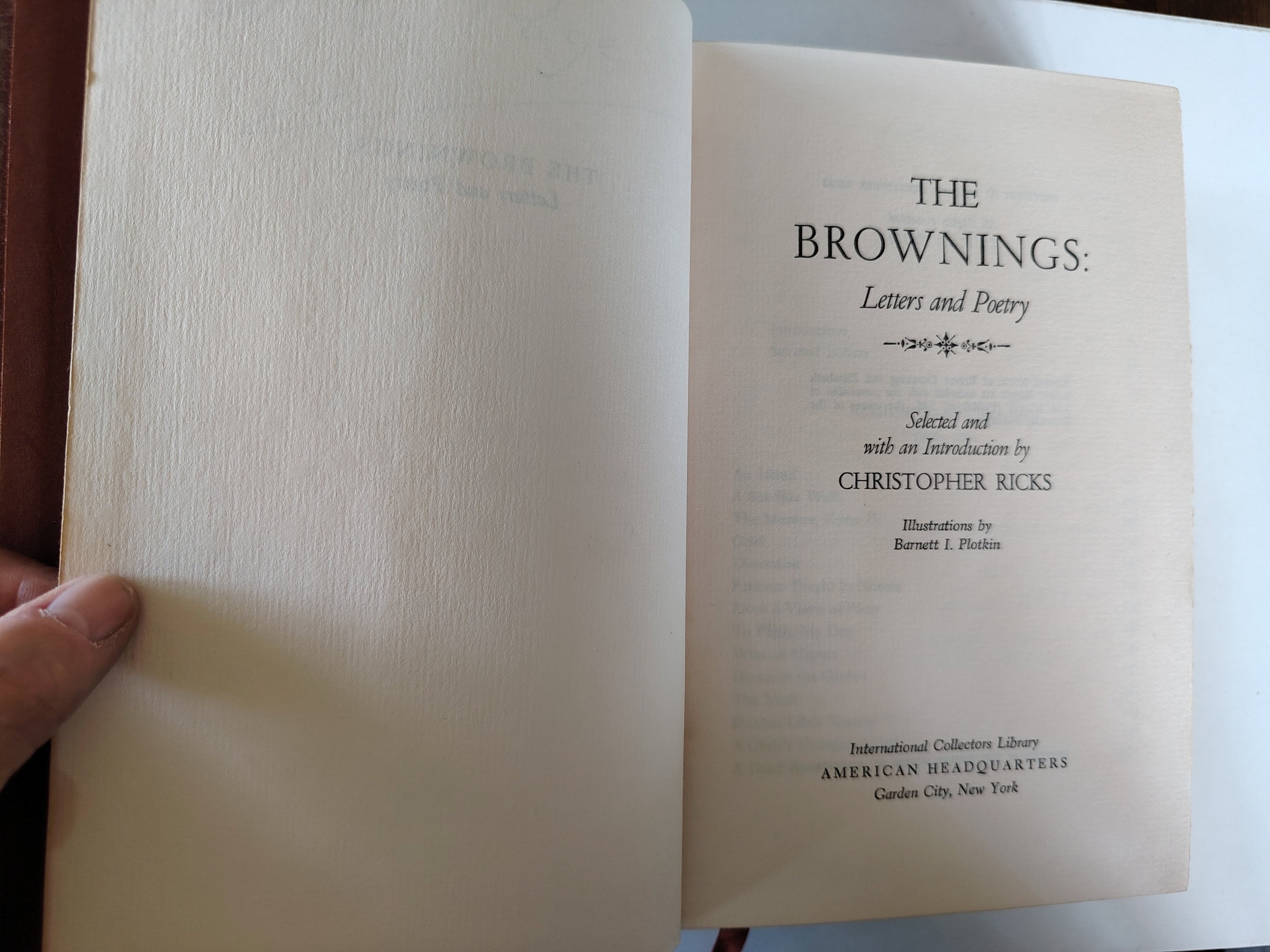 The Brownings Letters and Poetry Selected by Christopher Ricks First US Edition 1970