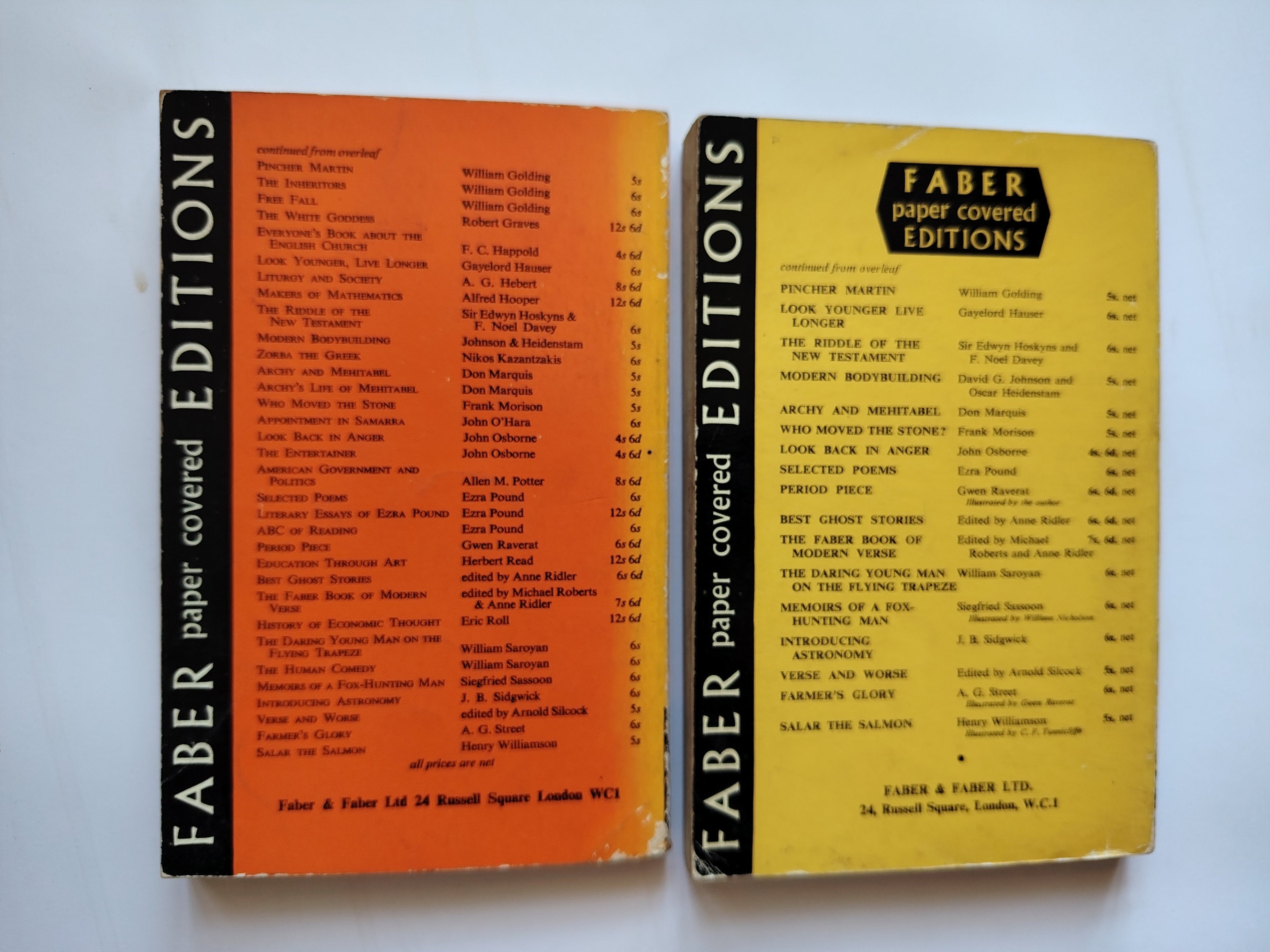 Two Don Marquis Paperback Books Archy's Life of Mehitabel and Archy & Mehitabel Faber and Faber 1960 and 1961