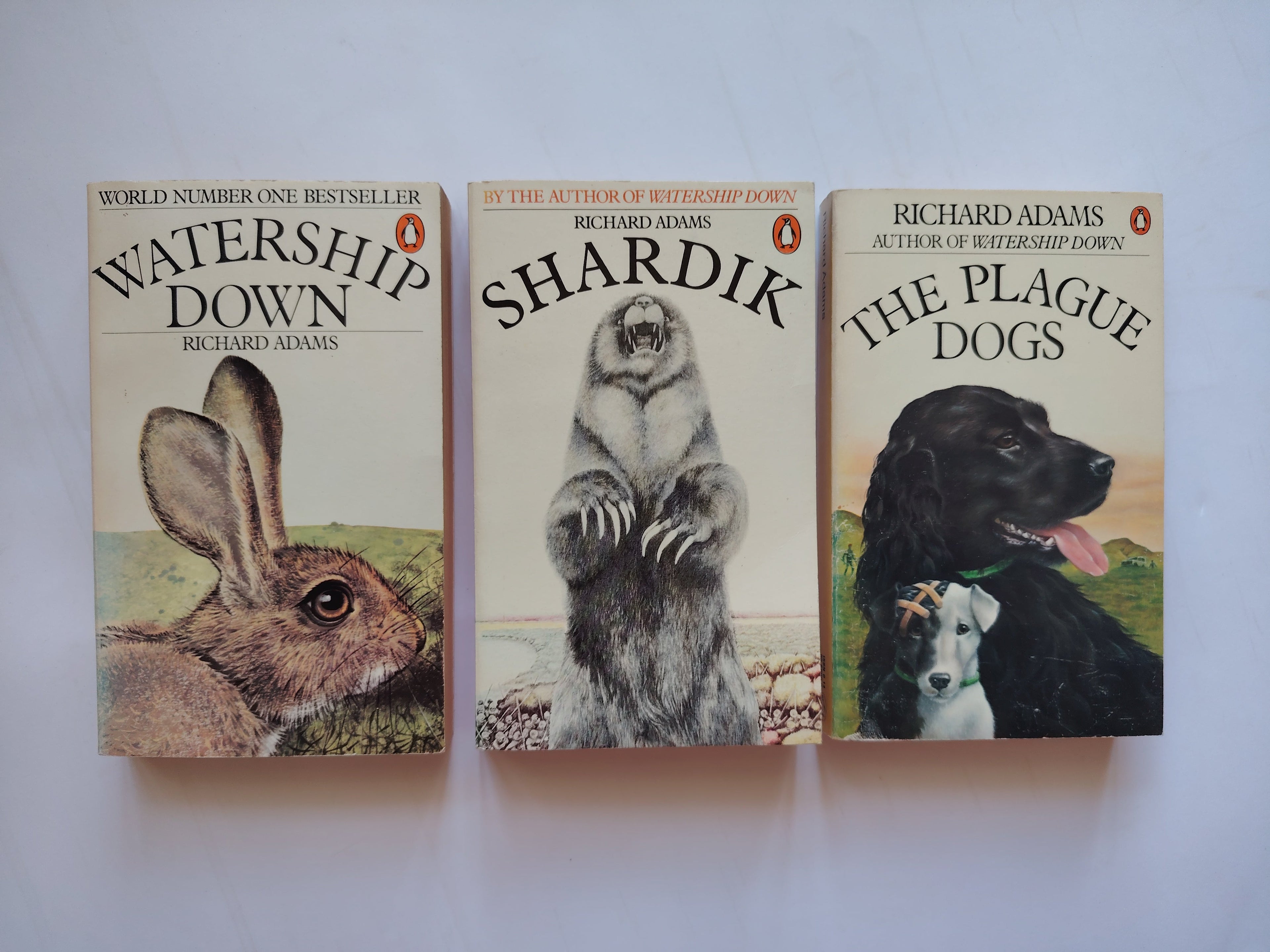 Three Richard Adams Penguin Paperback Books Watership Down, Shardik, The Plague Dogs 1976-78