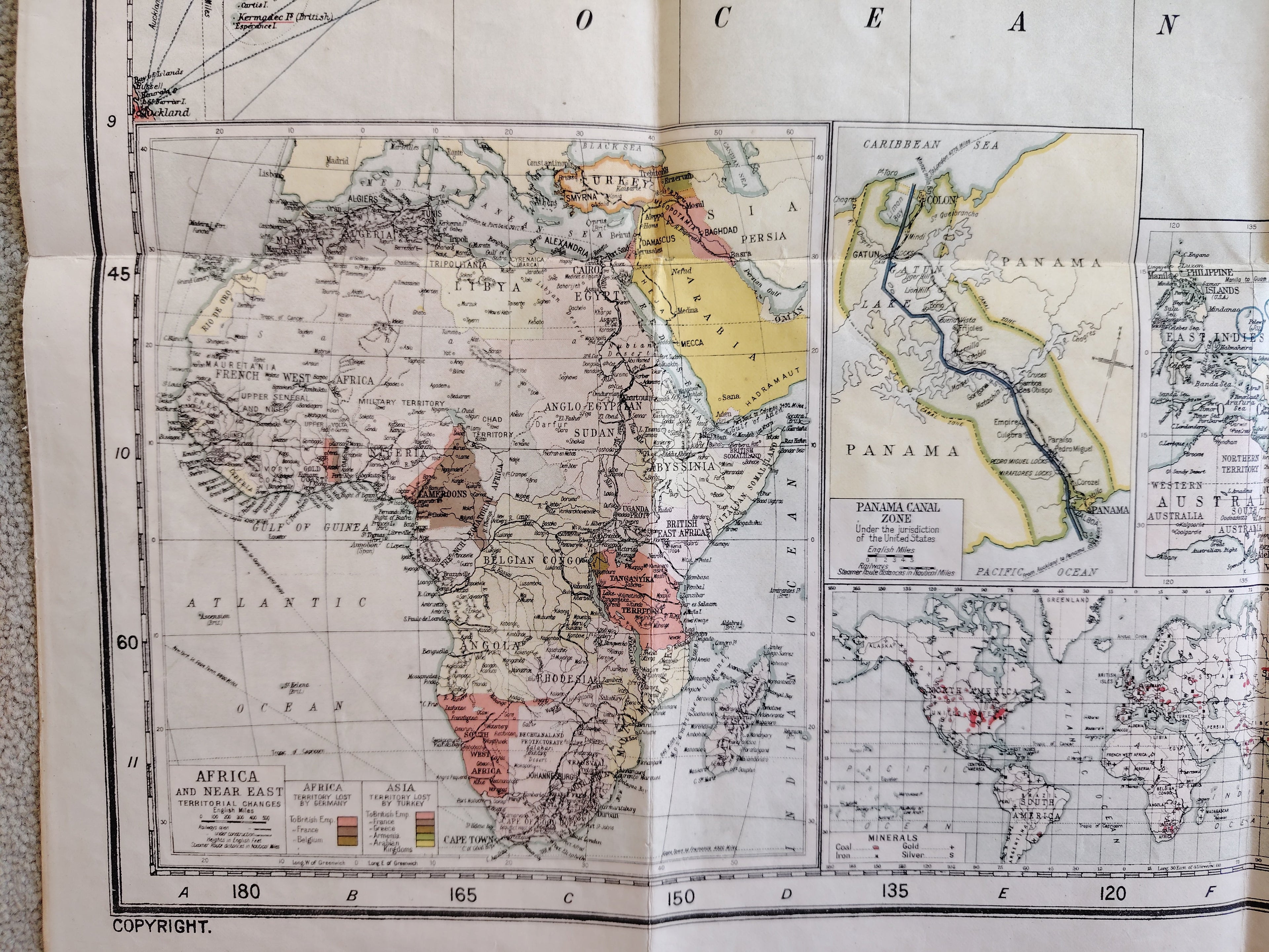 Geographia Commercial & Political Map of the World by Alexander Gross c1920 in Original Cloth Folder