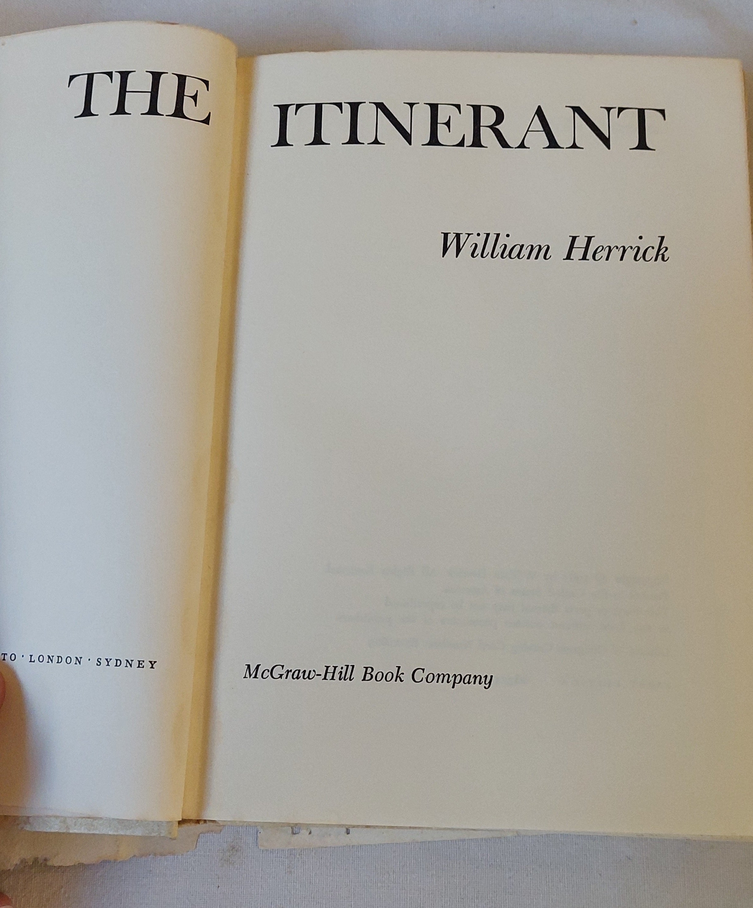 The Itinerant A Novel by William Herrick with Personal Letter from Author to Orson Wells
