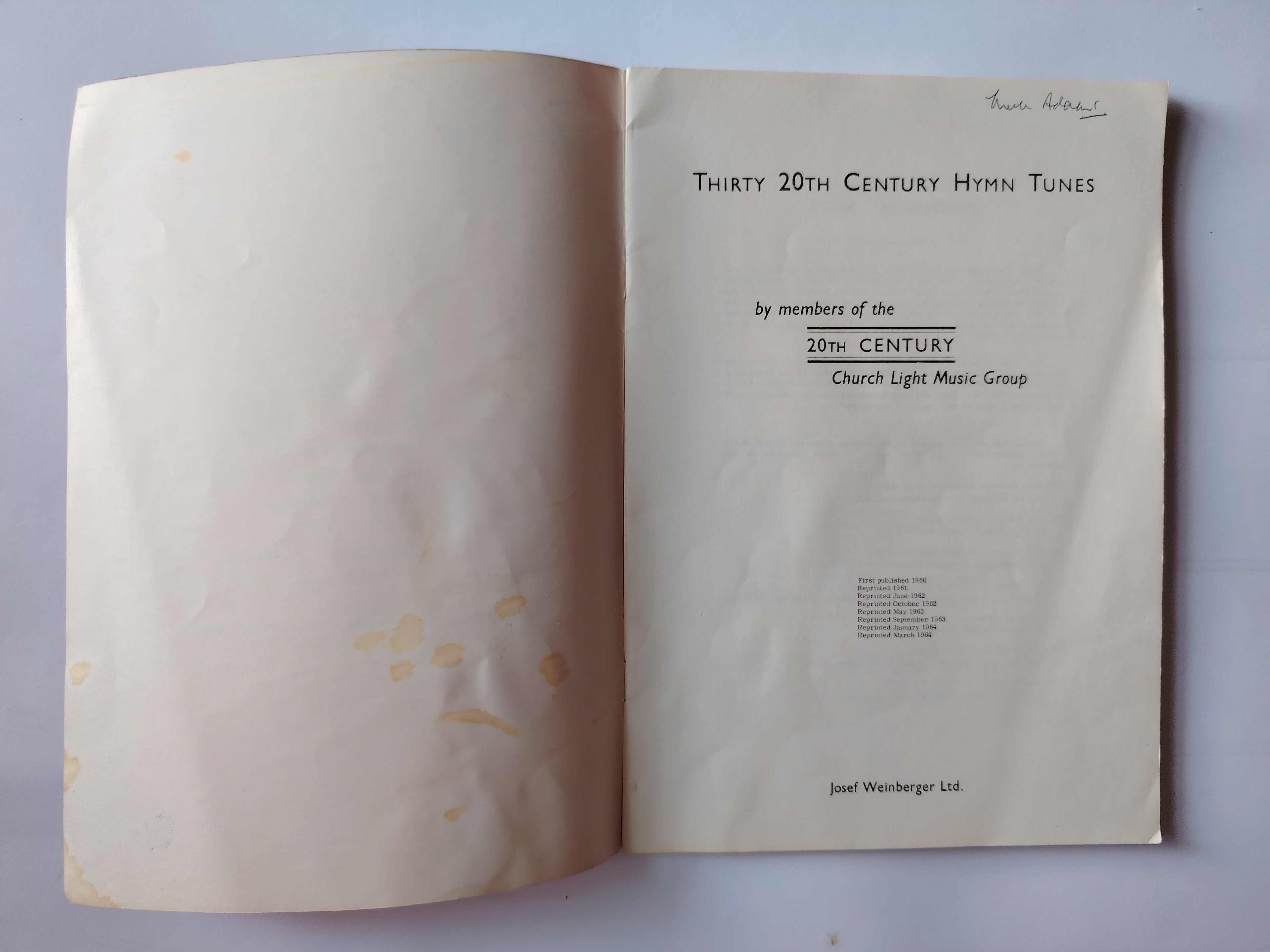 Thirty 20th Century Hymn Tunes Josef Weinberger Ltd 1964 by Members of the 20th Century Church Light Music Group
